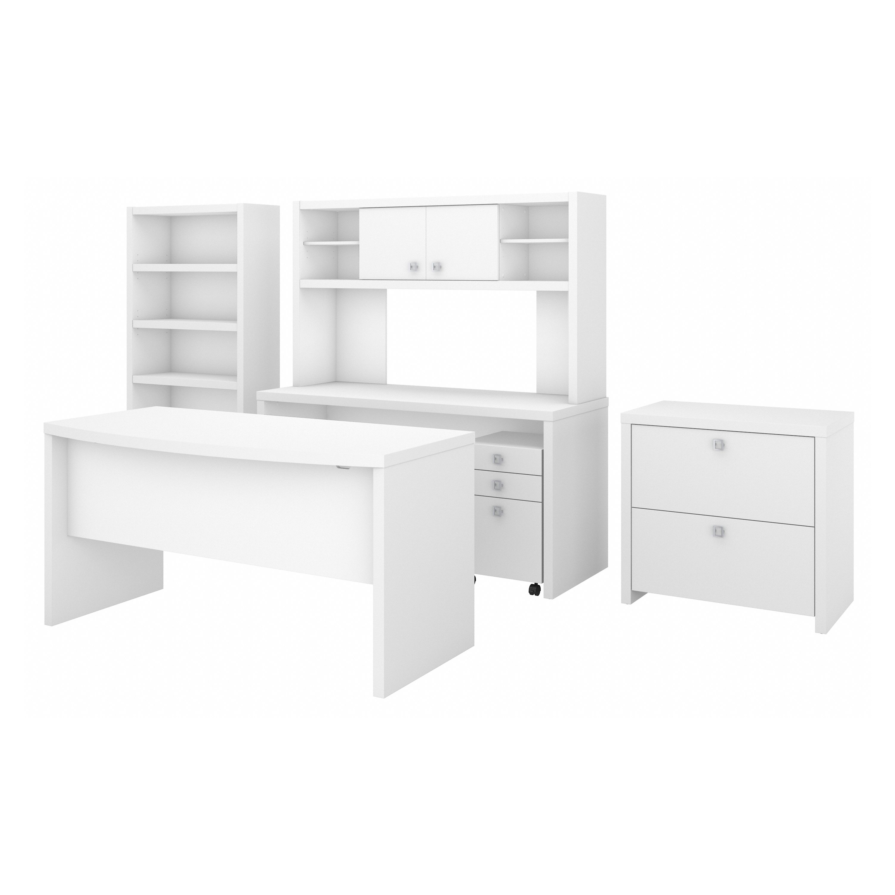 Shop Bush Business Furniture Echo Bow Front Desk, Credenza with Hutch, Bookcase and File Cabinets 02 ECH029PW #color_pure white