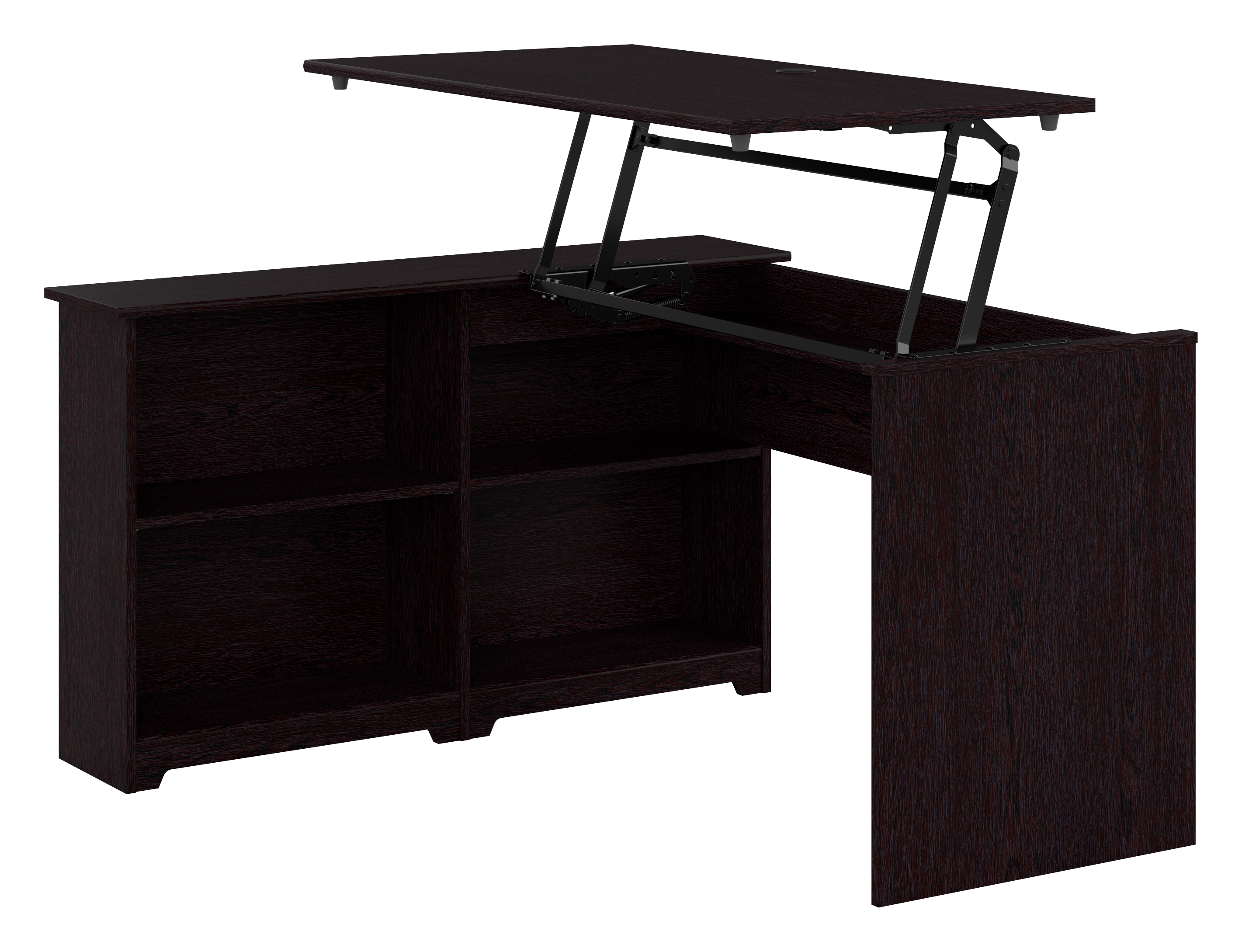 Shop Bush Furniture Cabot 52W 3 Position Sit to Stand Corner Desk with Shelves 02 WC31816 #color_espresso oak