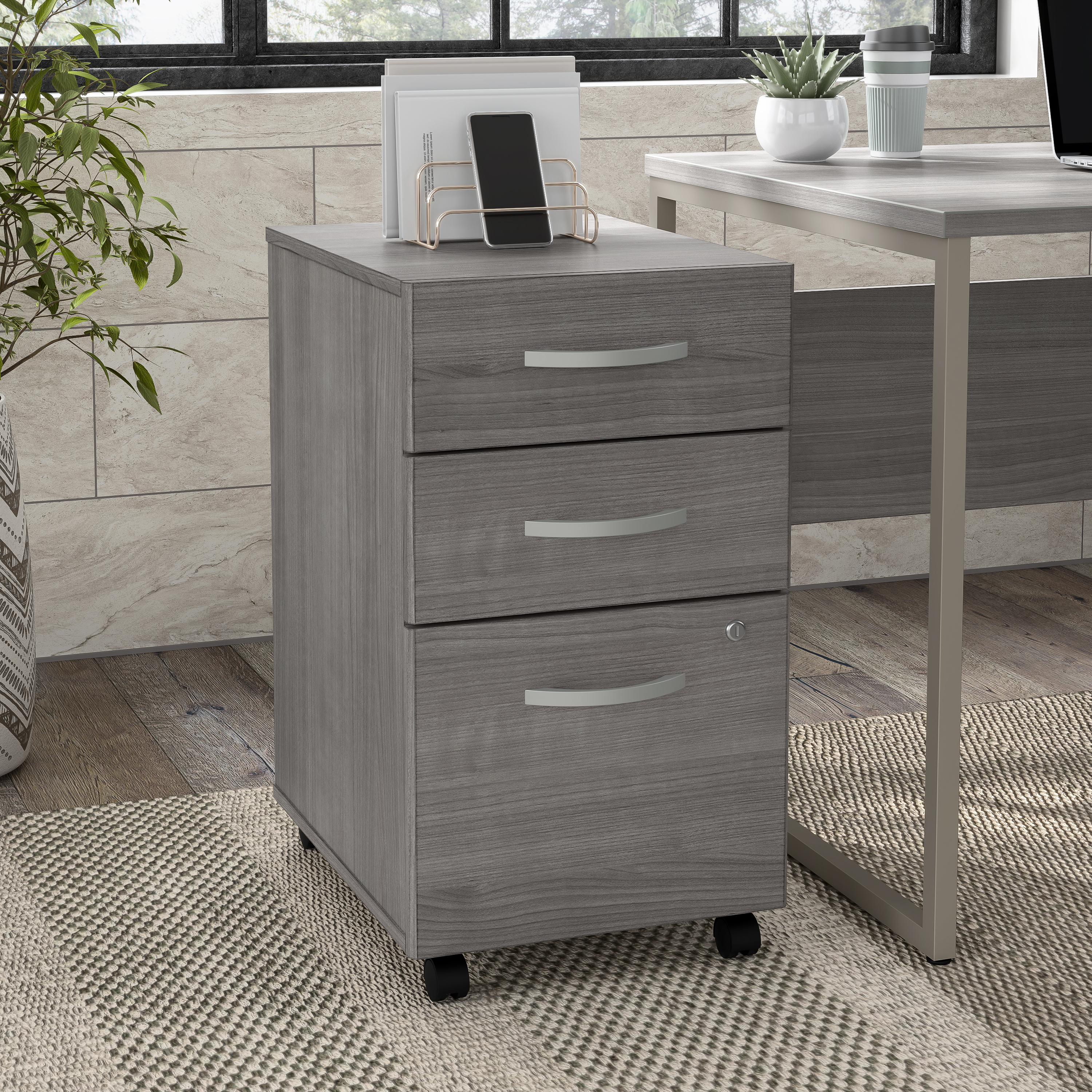 Shop Bush Business Furniture Hybrid 3 Drawer Mobile File Cabinet - Assembled 01 HYF216PGSU-Z #color_platinum gray