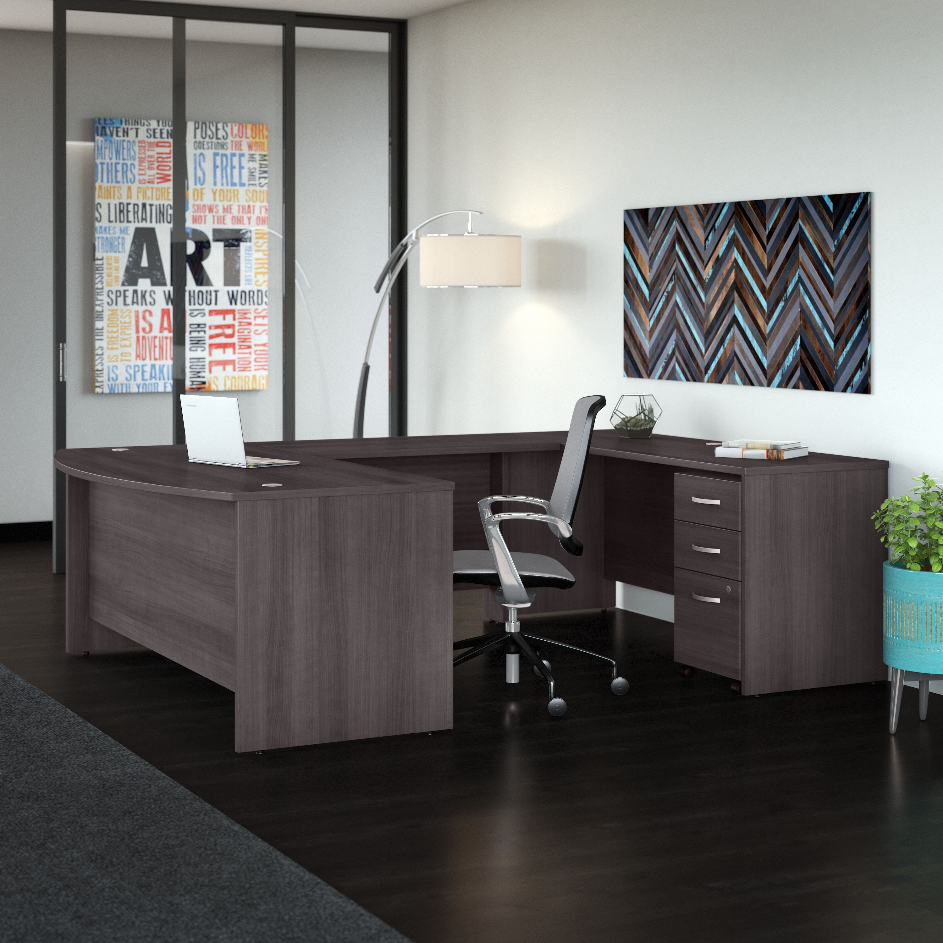 Shop Bush Business Furniture Studio C 72W x 36D U Shaped Desk with Mobile File Cabinet 01 STC004SGSU #color_storm gray