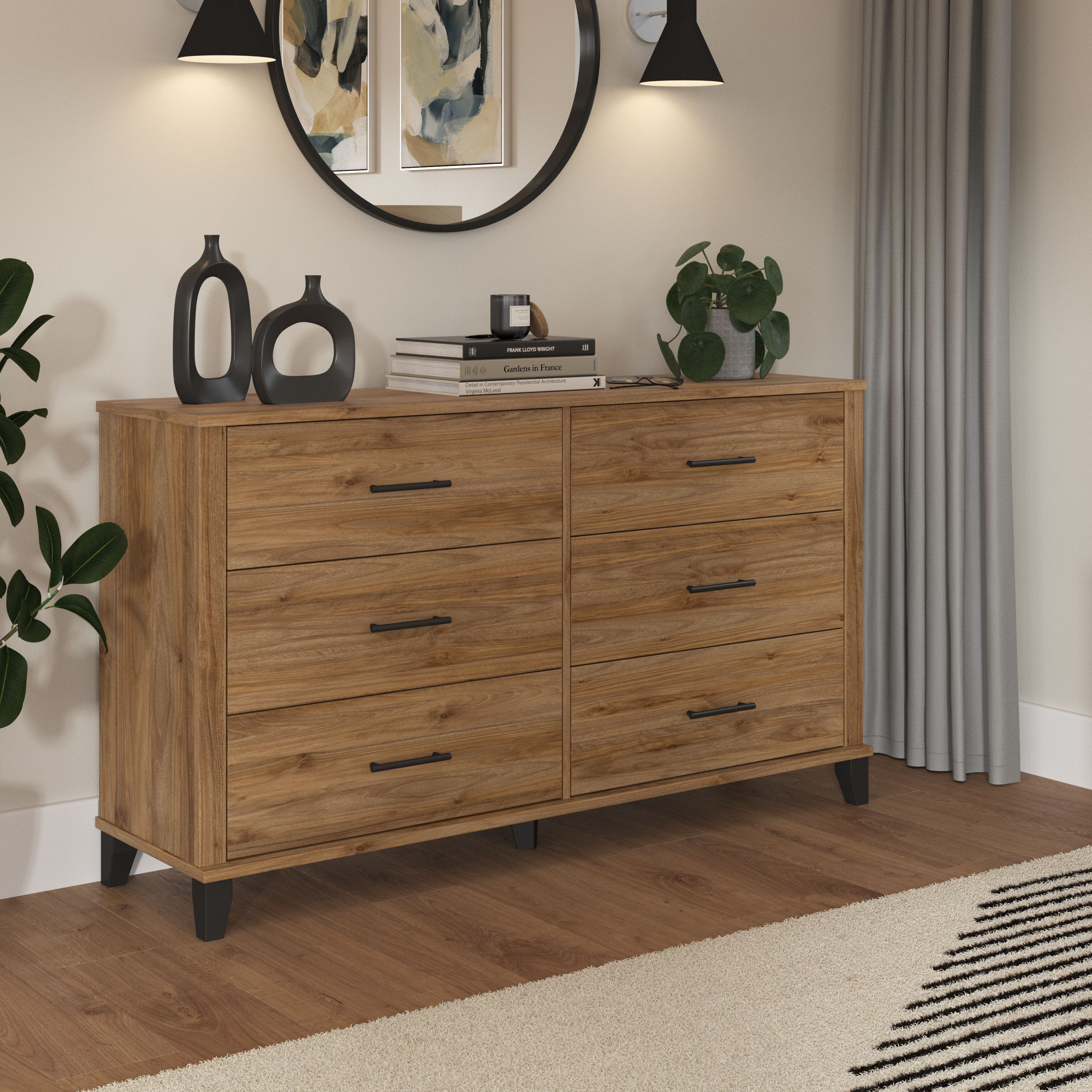 Shop Bush Furniture Somerset 6 Drawer Dresser 01 STS160FWK #color_fresh walnut