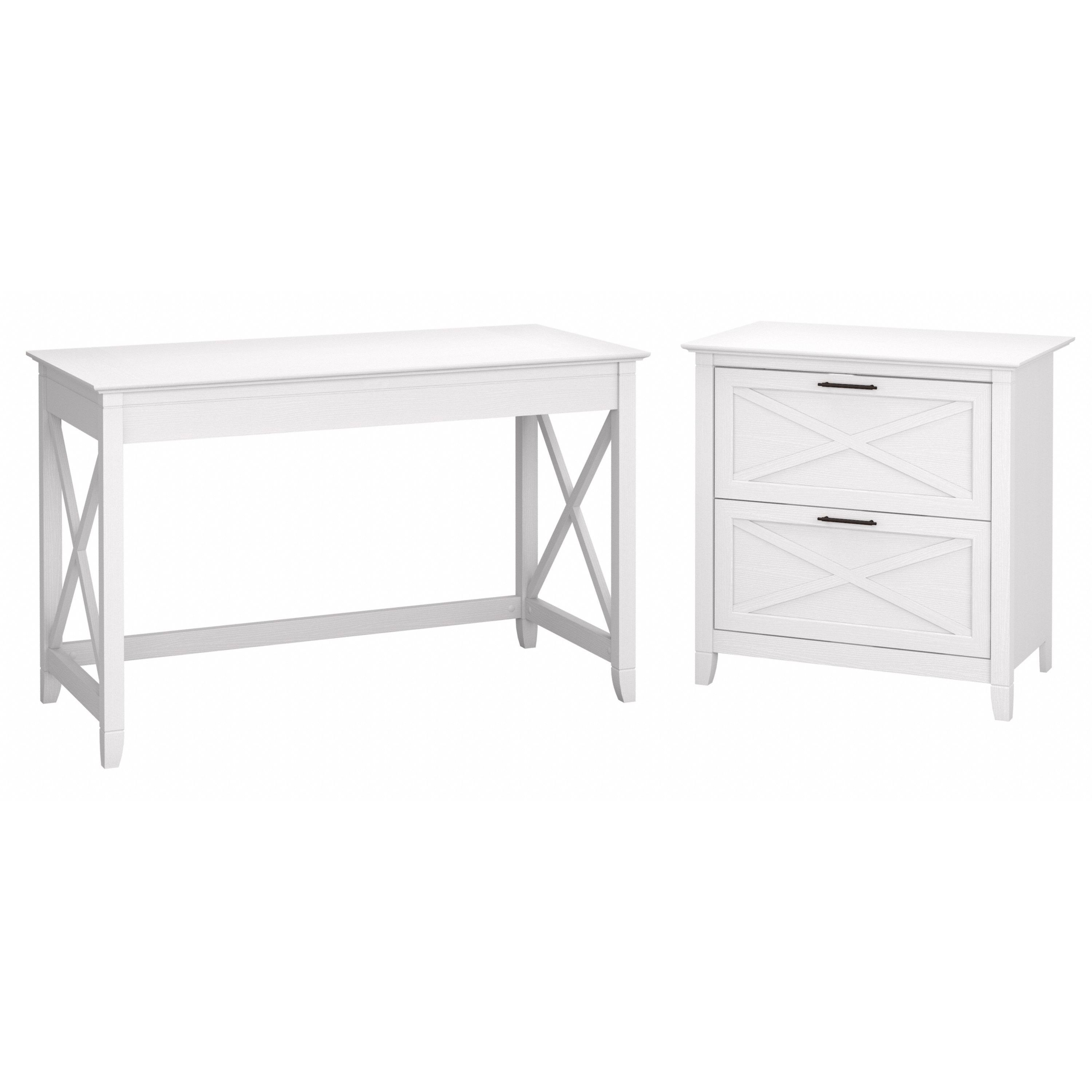 Shop Bush Furniture Key West 48W Writing Desk with 2 Drawer Lateral File Cabinet 02 KWS003WT #color_pure white oak