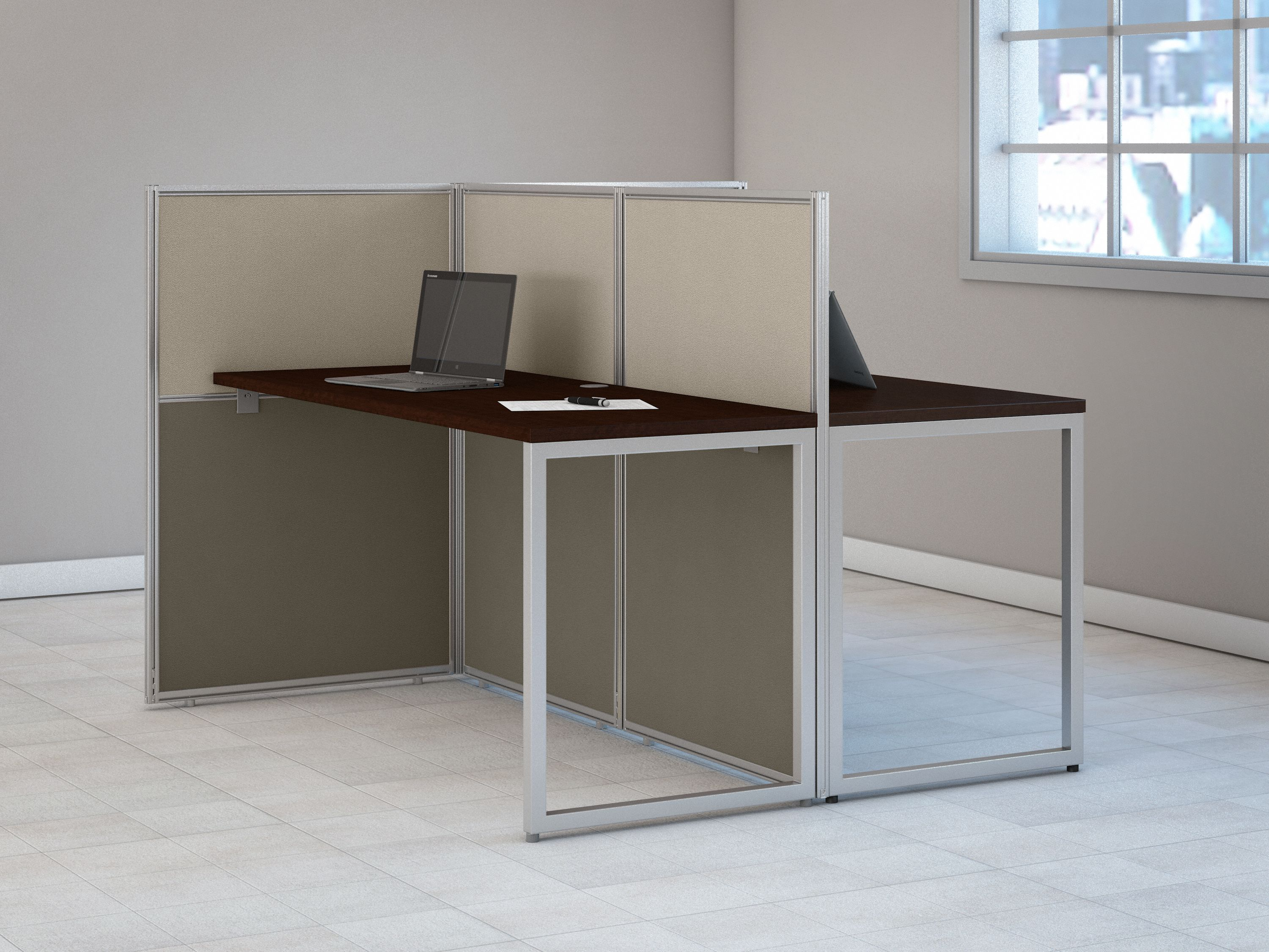 Shop Bush Business Furniture Easy Office 60W 2 Person Cubicle Desk Workstation with 45H Panels 01 EOD460MR-03K #color_mocha cherry