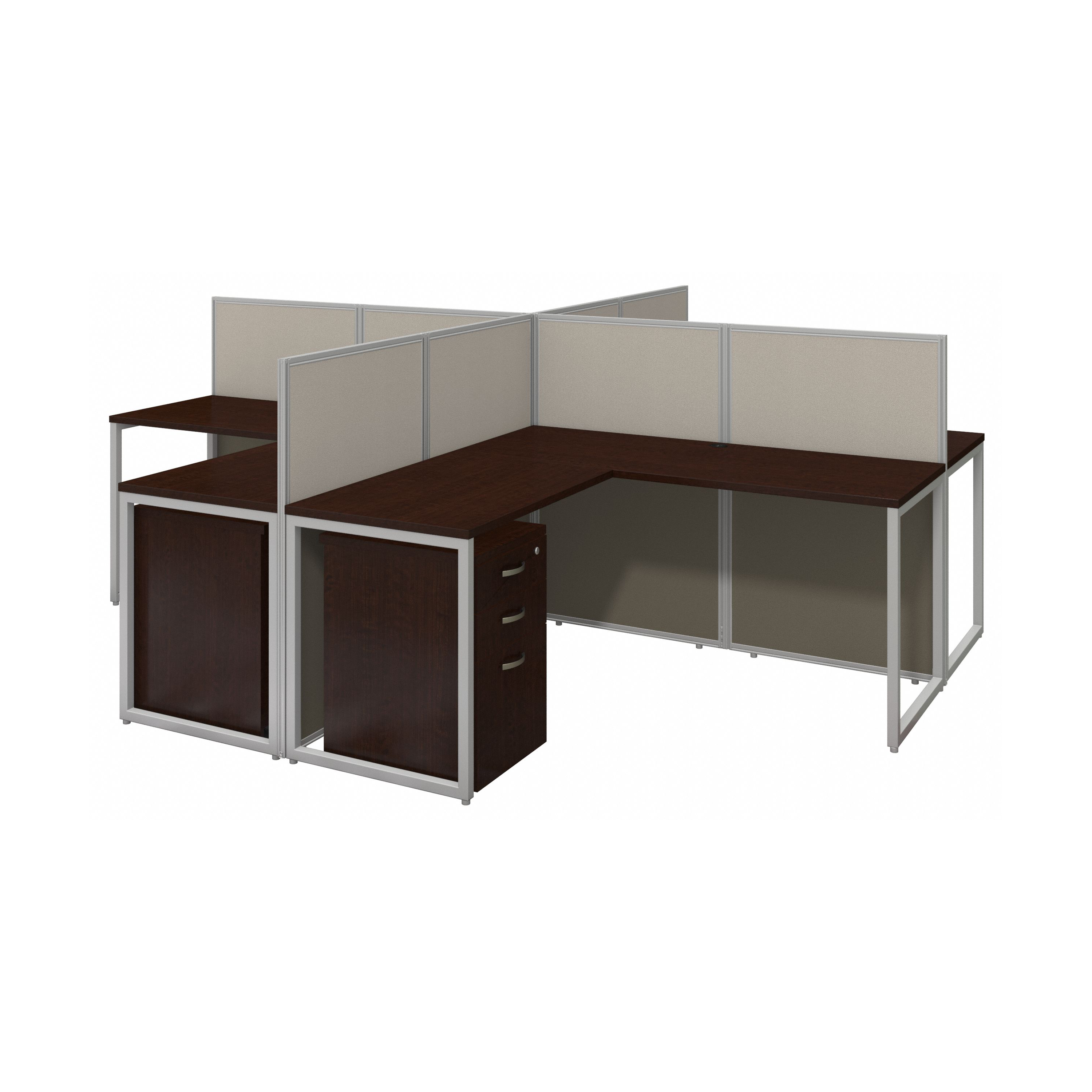 Shop Bush Business Furniture Easy Office 60W 4 Person L Shaped Cubicle Desk with Drawers and 45H Panels 02 EOD760SMR-03K #color_mocha cherry