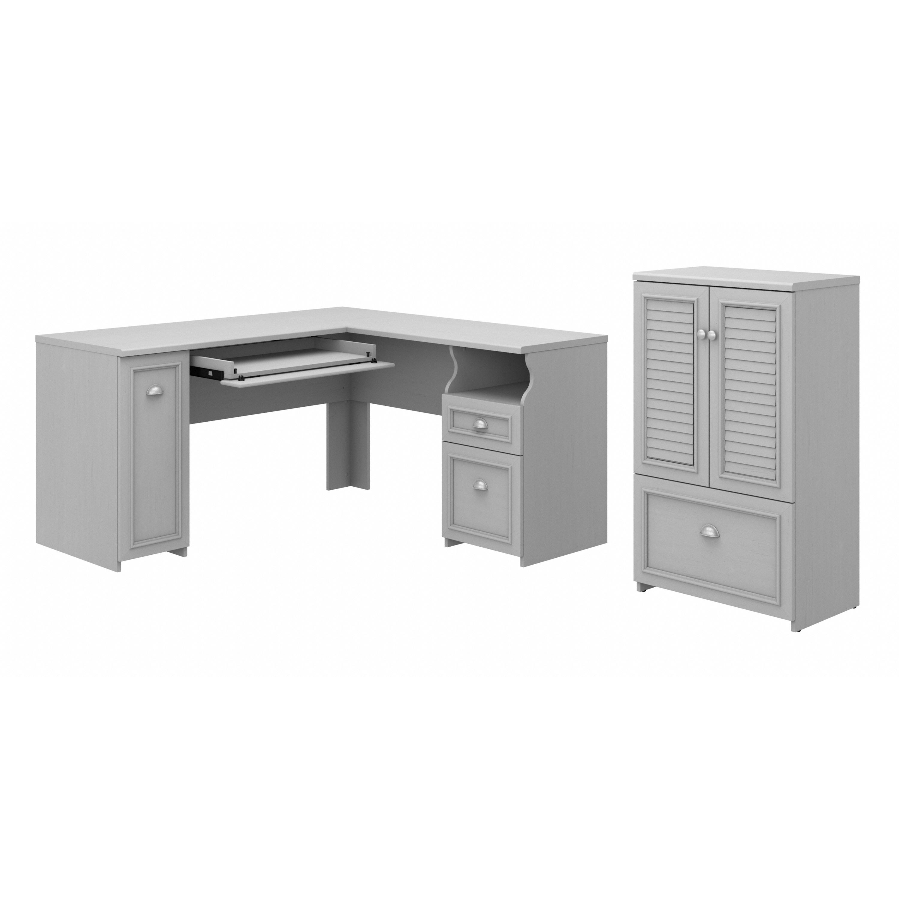 Shop Bush Furniture Fairview 60W L Shaped Desk and 2 Door Storage Cabinet with File Drawer 02 FV009CG #color_cape cod gray