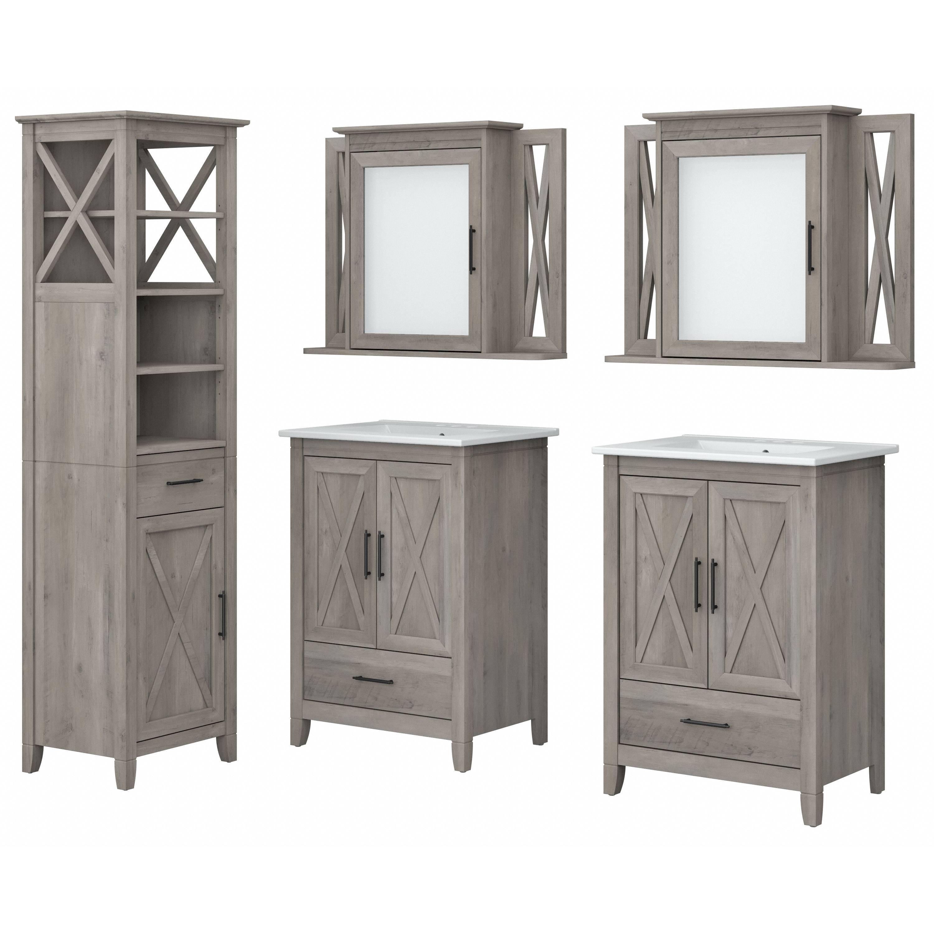 Shop Bush Furniture Key West 48W Double Vanity Set with Sinks, Medicine Cabinets and Linen Tower 02 KWS043DG #color_driftwood gray