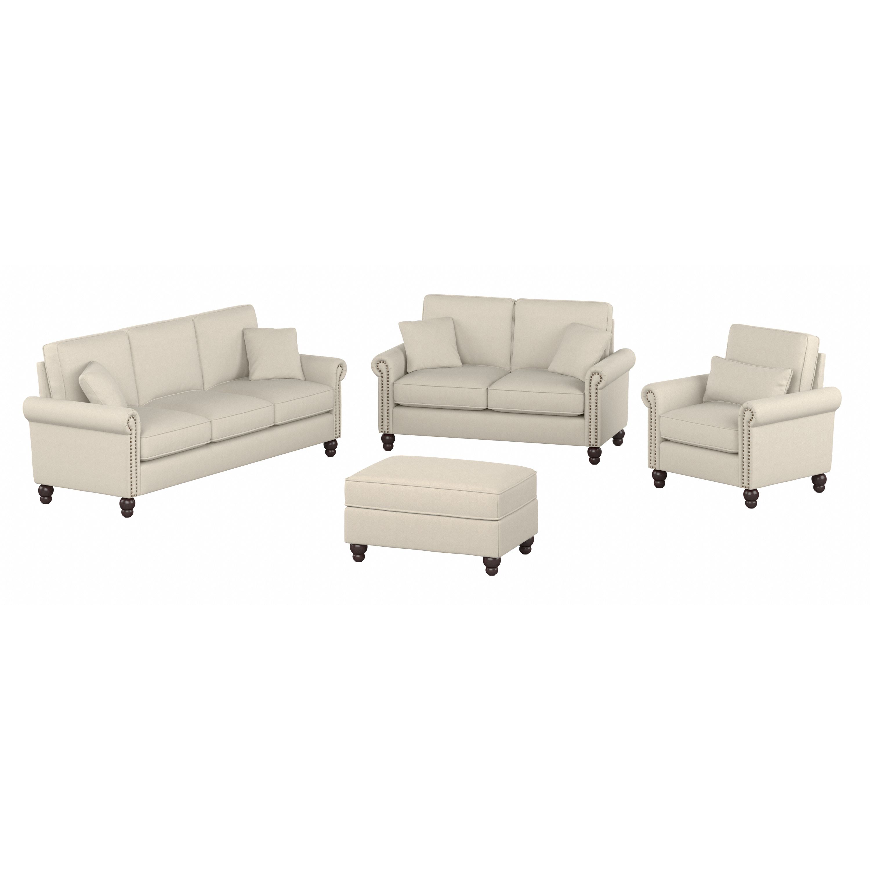 Shop Bush Furniture Coventry 85W Sofa with Loveseat, Accent Chair, and Ottoman 02 CVN020CRH #color_cream herringbone fabric
