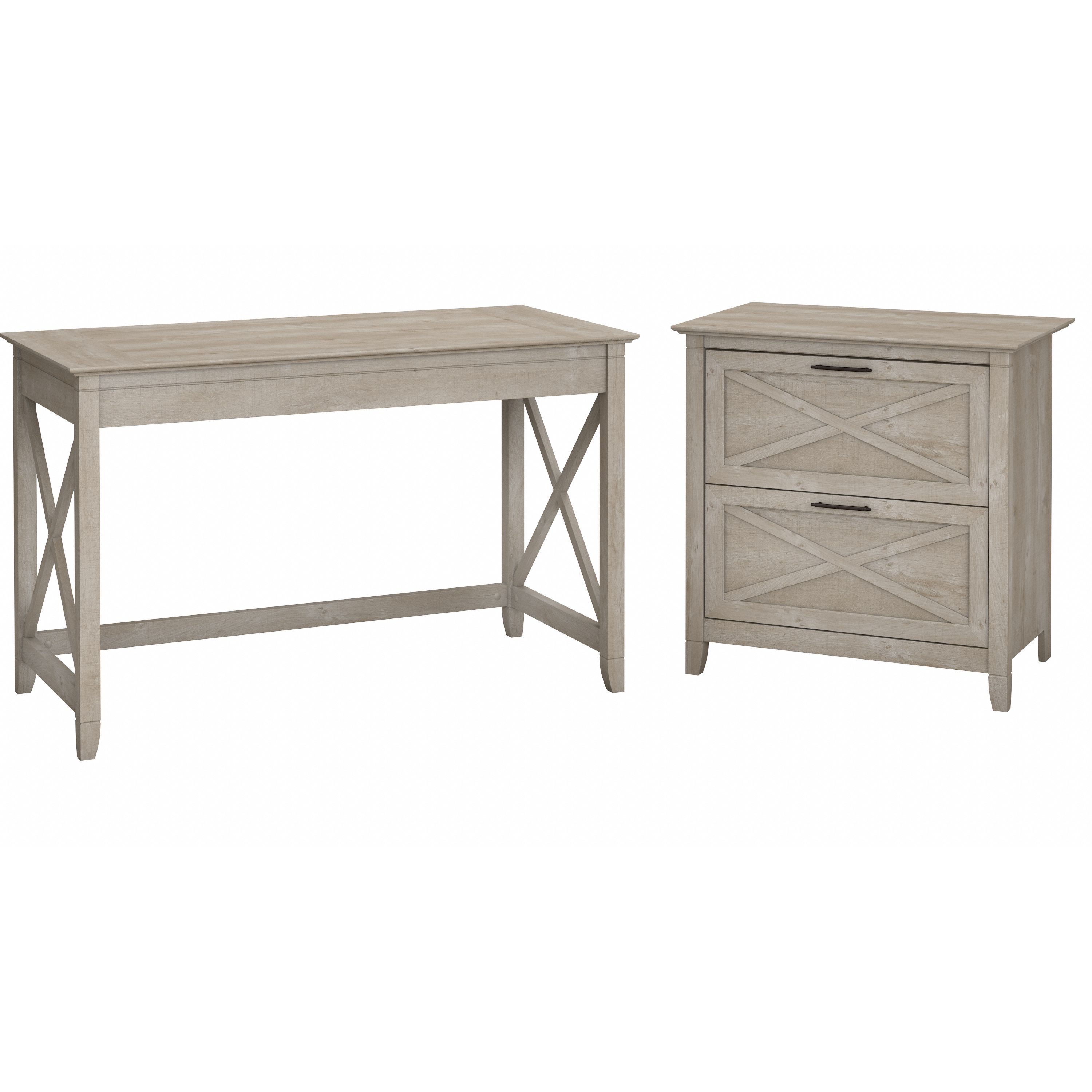 Shop Bush Furniture Key West 48W Writing Desk with 2 Drawer Lateral File Cabinet 02 KWS003WG #color_washed gray