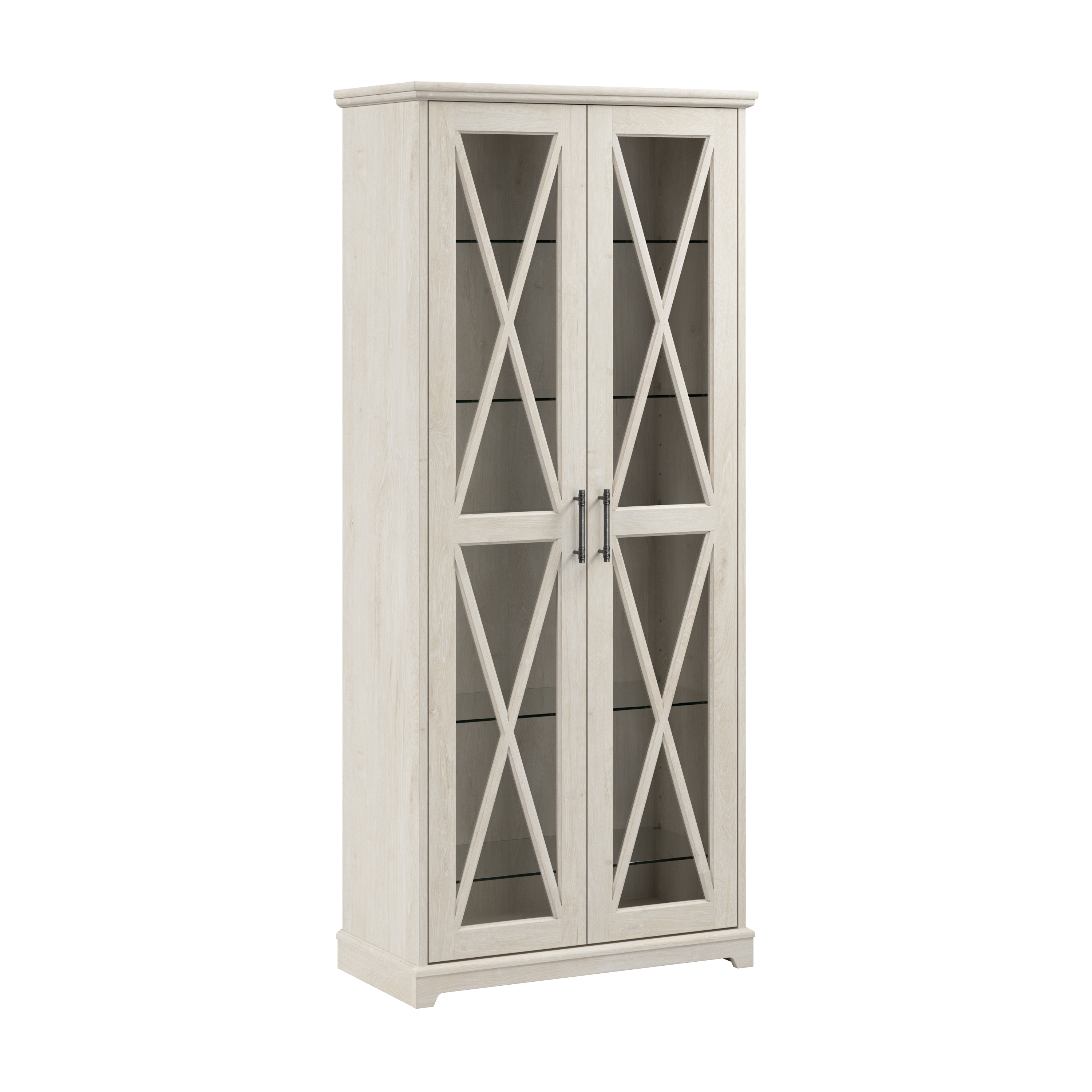 Shop Bush Furniture Lennox Farmhouse Curio Cabinet with Glass Doors and Shelves 02 LES232LW-03K #color_linen white oak