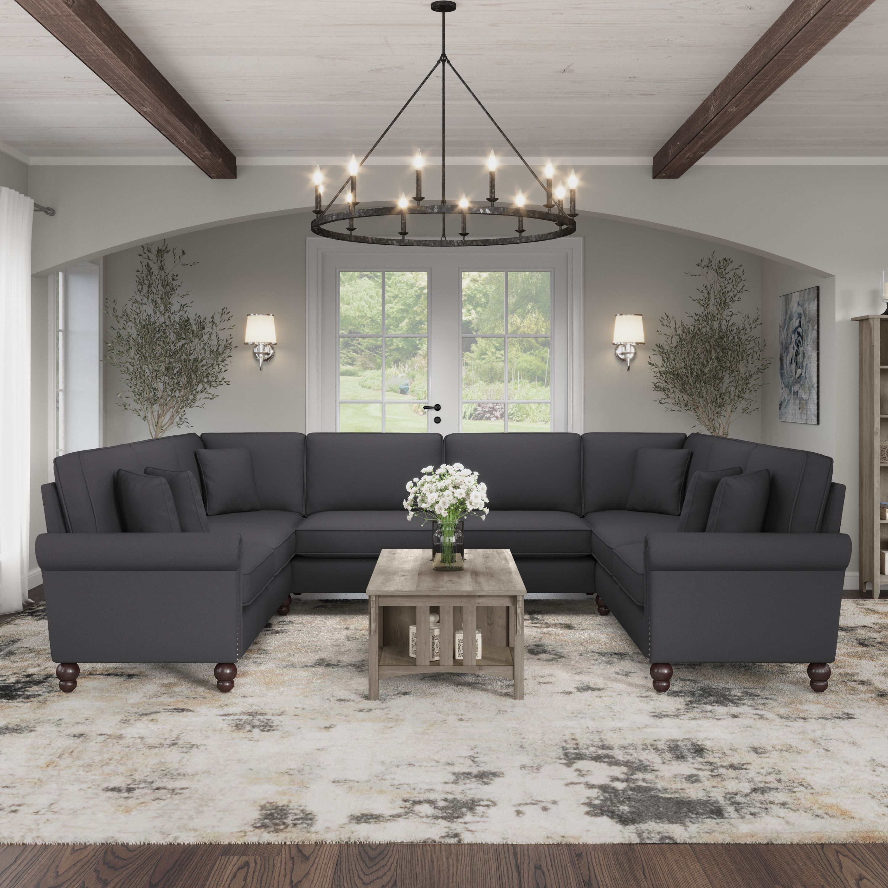 Shop Bush Furniture Coventry 125W U Shaped Sectional Couch 01 CVY123BCGH-03K #color_charcoal gray herringbone fabr