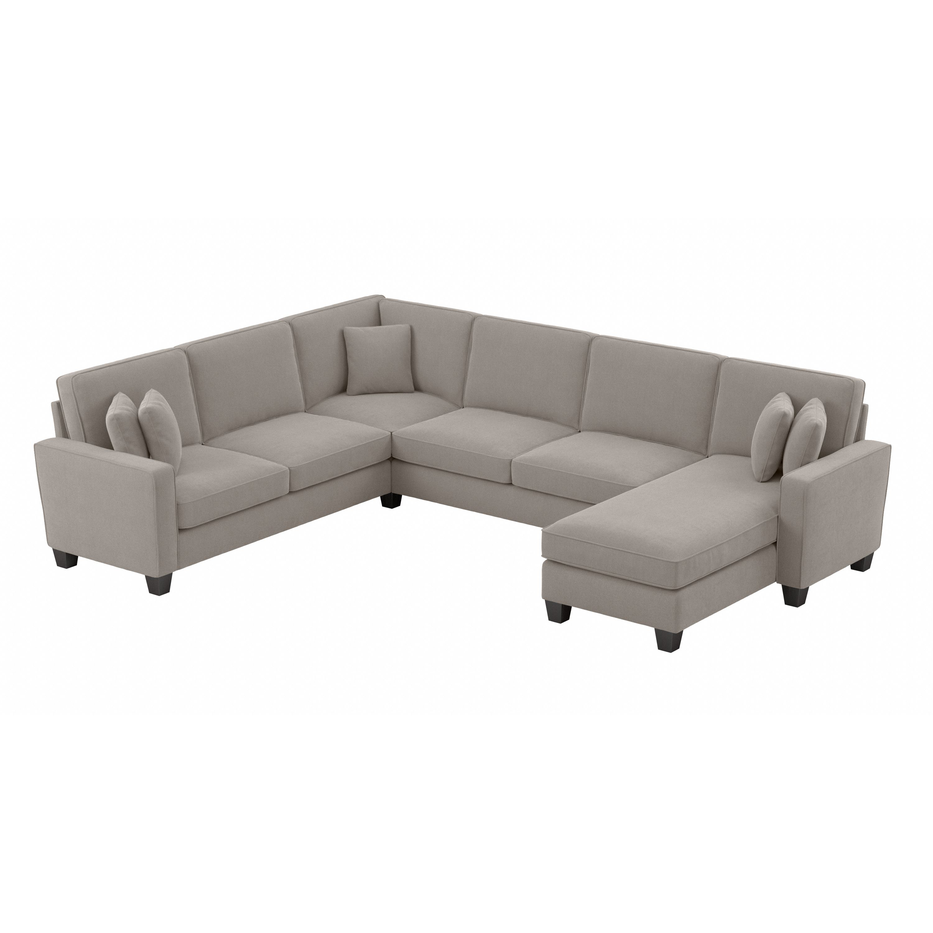 Shop Bush Furniture Stockton 128W U Shaped Sectional Couch with Reversible Chaise Lounge 02 SNY127SBGH-03K #color_beige herringbone fabric