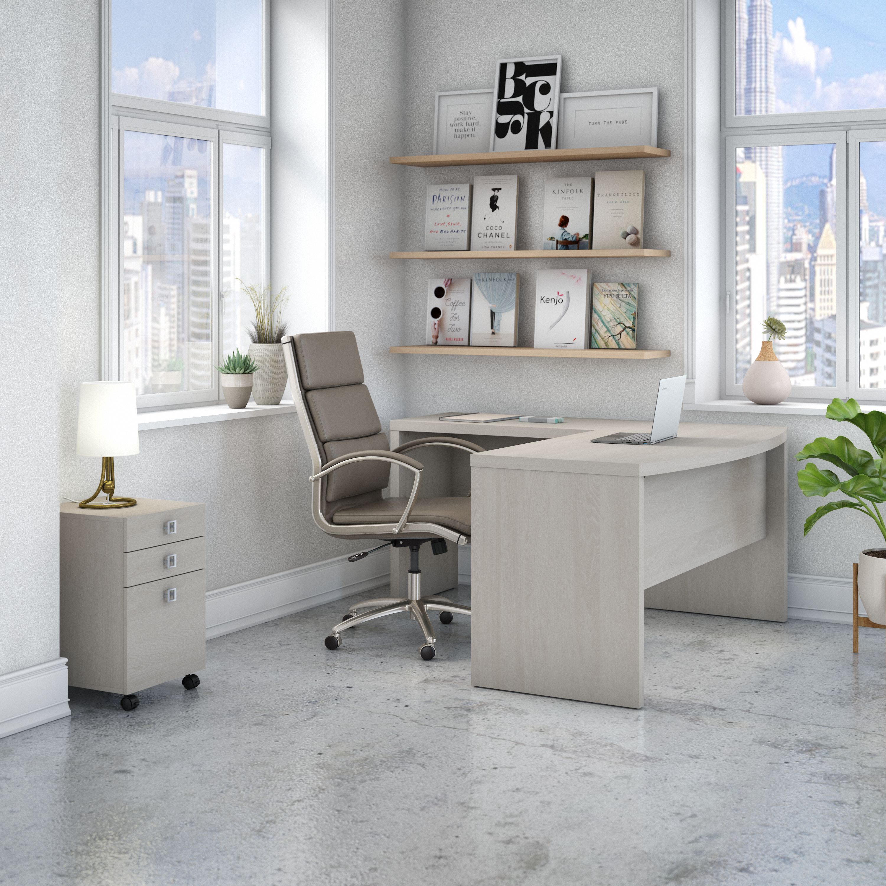 Shop Bush Business Furniture Echo L Shaped Bow Front Desk with Mobile File Cabinet 01 ECH007GS #color_gray sand
