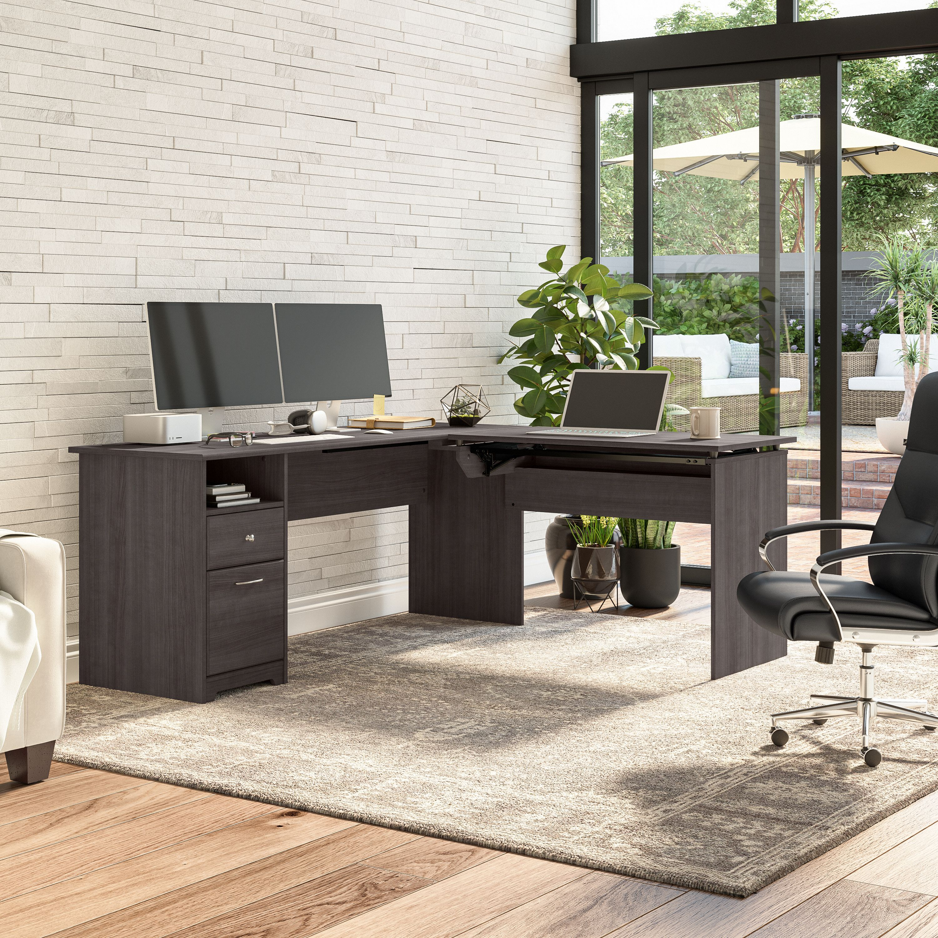 Shop Bush Furniture Cabot 72W 3 Position Sit to Stand L Shaped Desk 06 CAB050HRG #color_heather gray