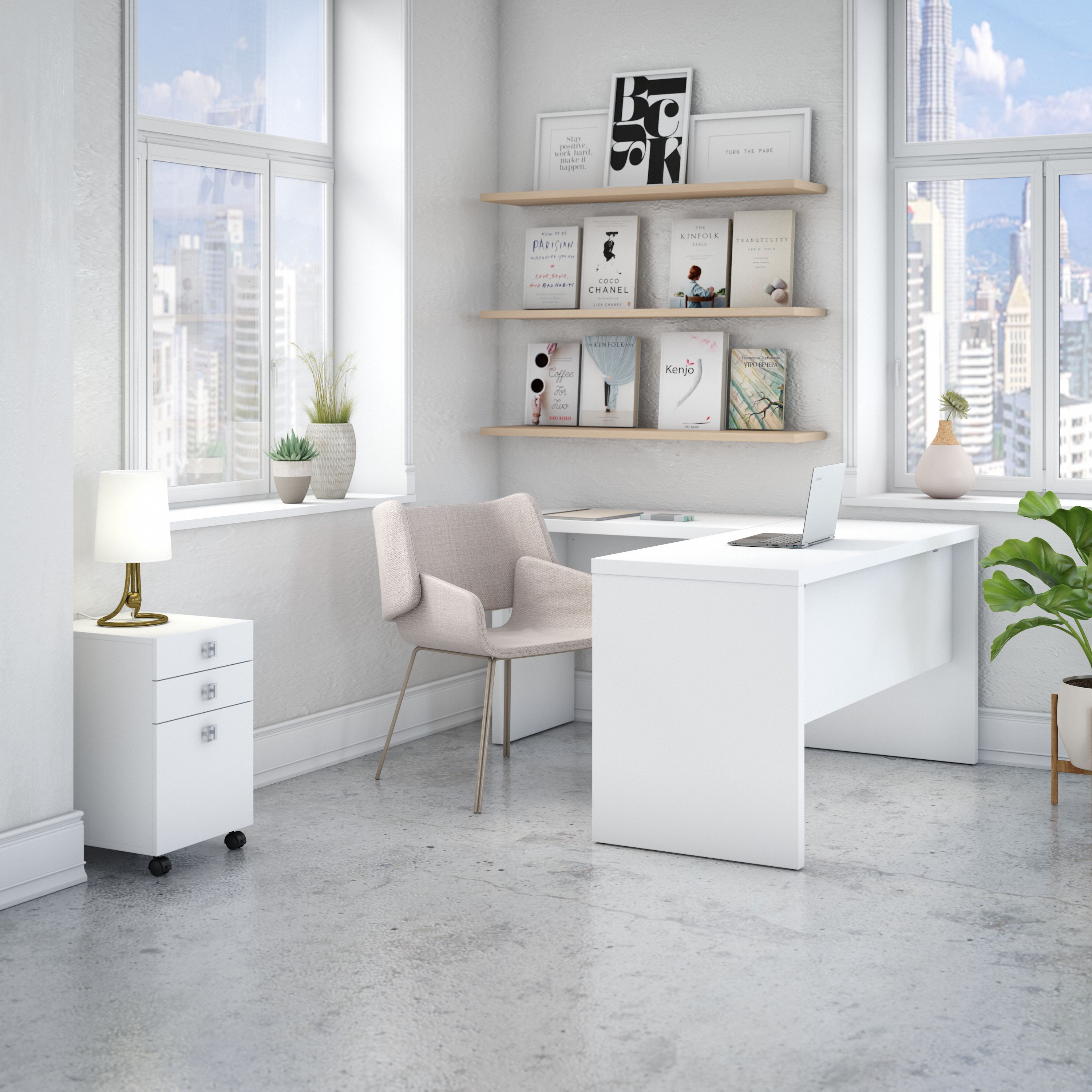 Shop Bush Business Furniture Echo L Shaped Desk with Mobile File Cabinet 01 ECH008PW #color_pure white