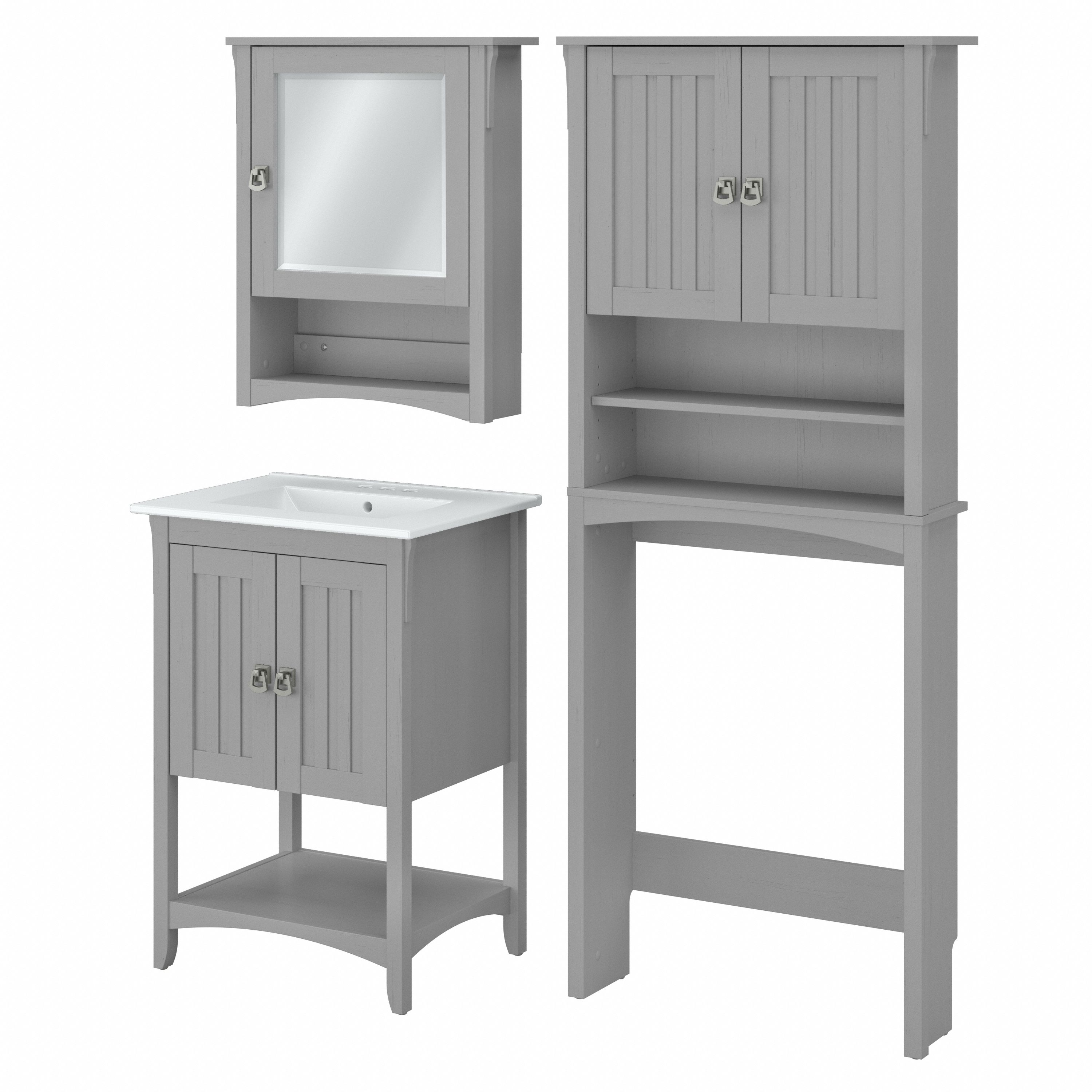 Shop Bush Furniture Salinas 24W Bathroom Vanity Sink with Mirror and Over The Toilet Storage Cabinet 02 SAL022CG #color_cape cod gray