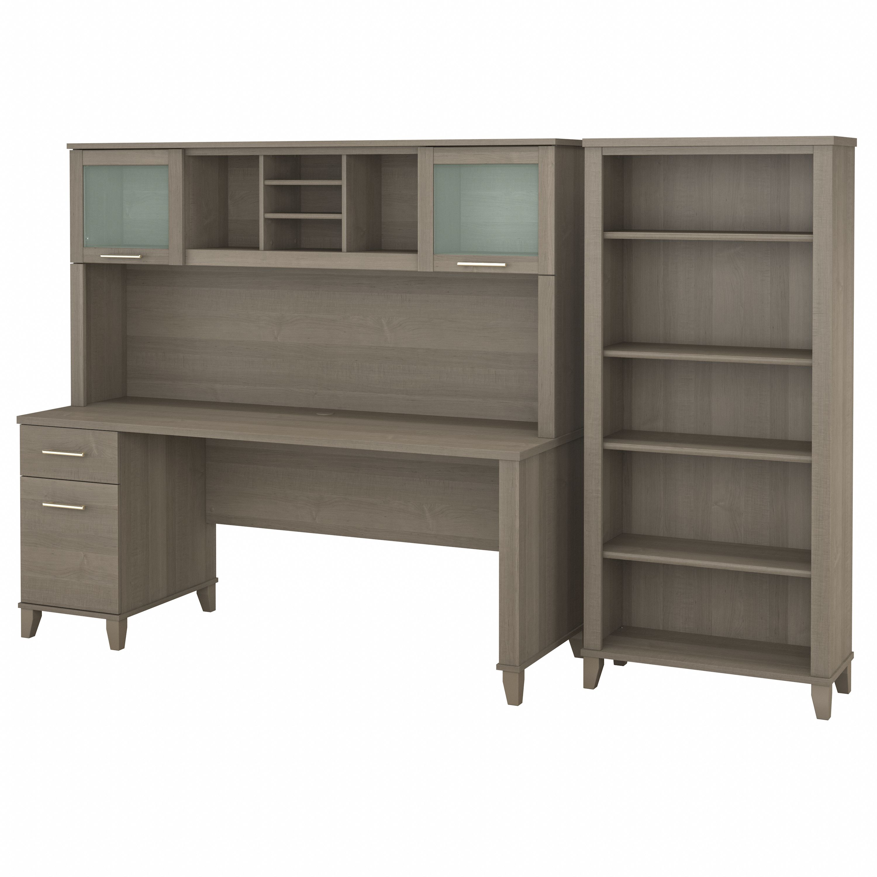 Shop Bush Furniture Somerset 72W Office Desk with Hutch and 5 Shelf Bookcase 02 SET020AG #color_ash gray