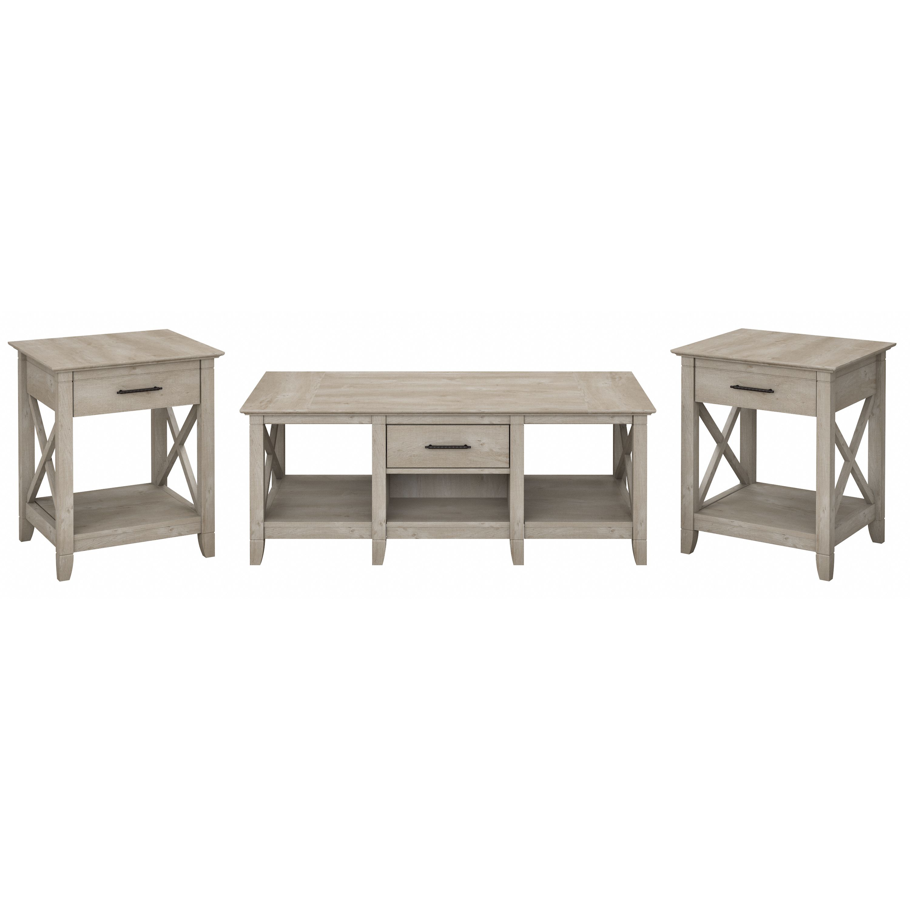 Shop Bush Furniture Key West Coffee Table with Set of 2 End Tables 02 KWS023WG #color_washed gray