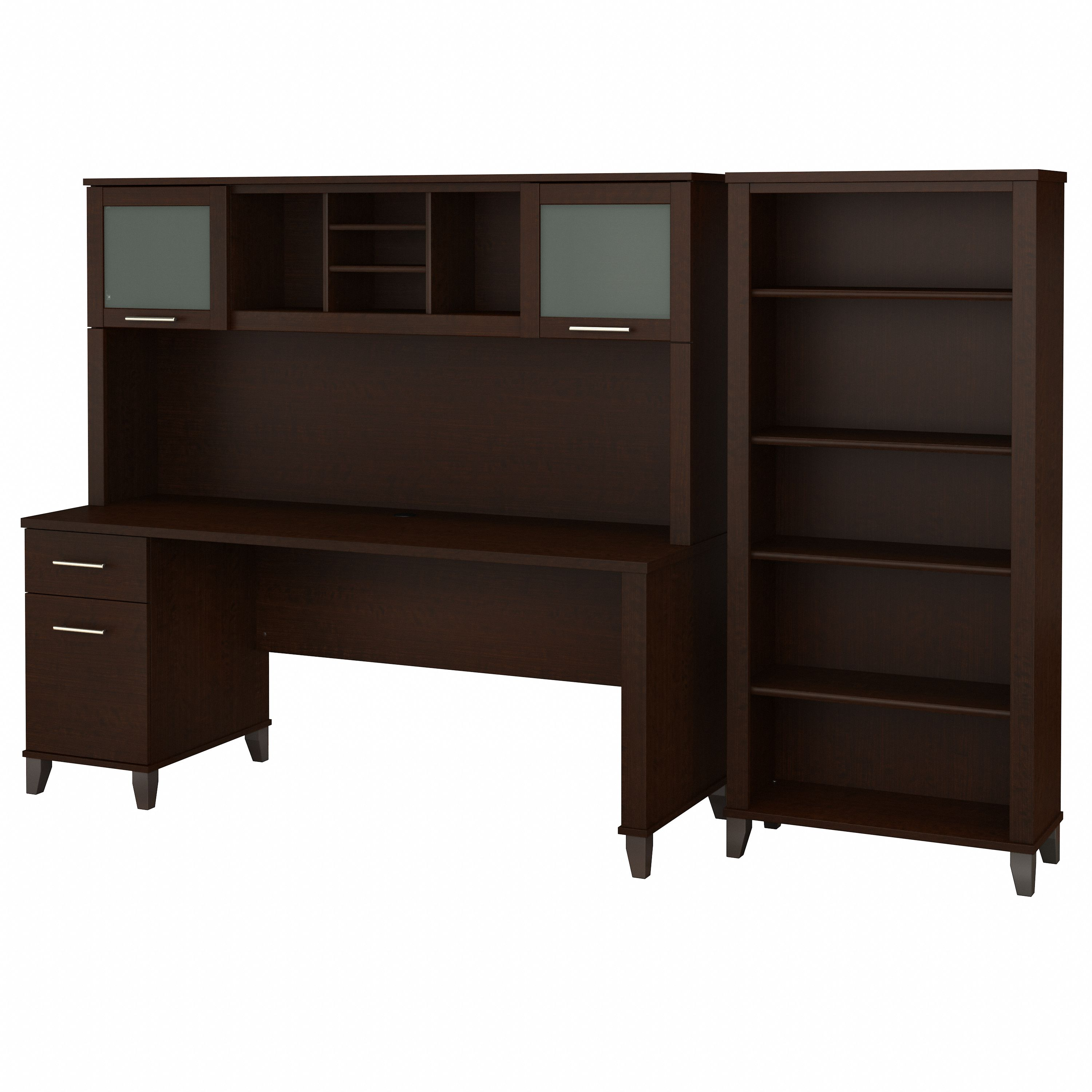Shop Bush Furniture Somerset 72W Office Desk with Hutch and 5 Shelf Bookcase 02 SET020MR #color_mocha cherry