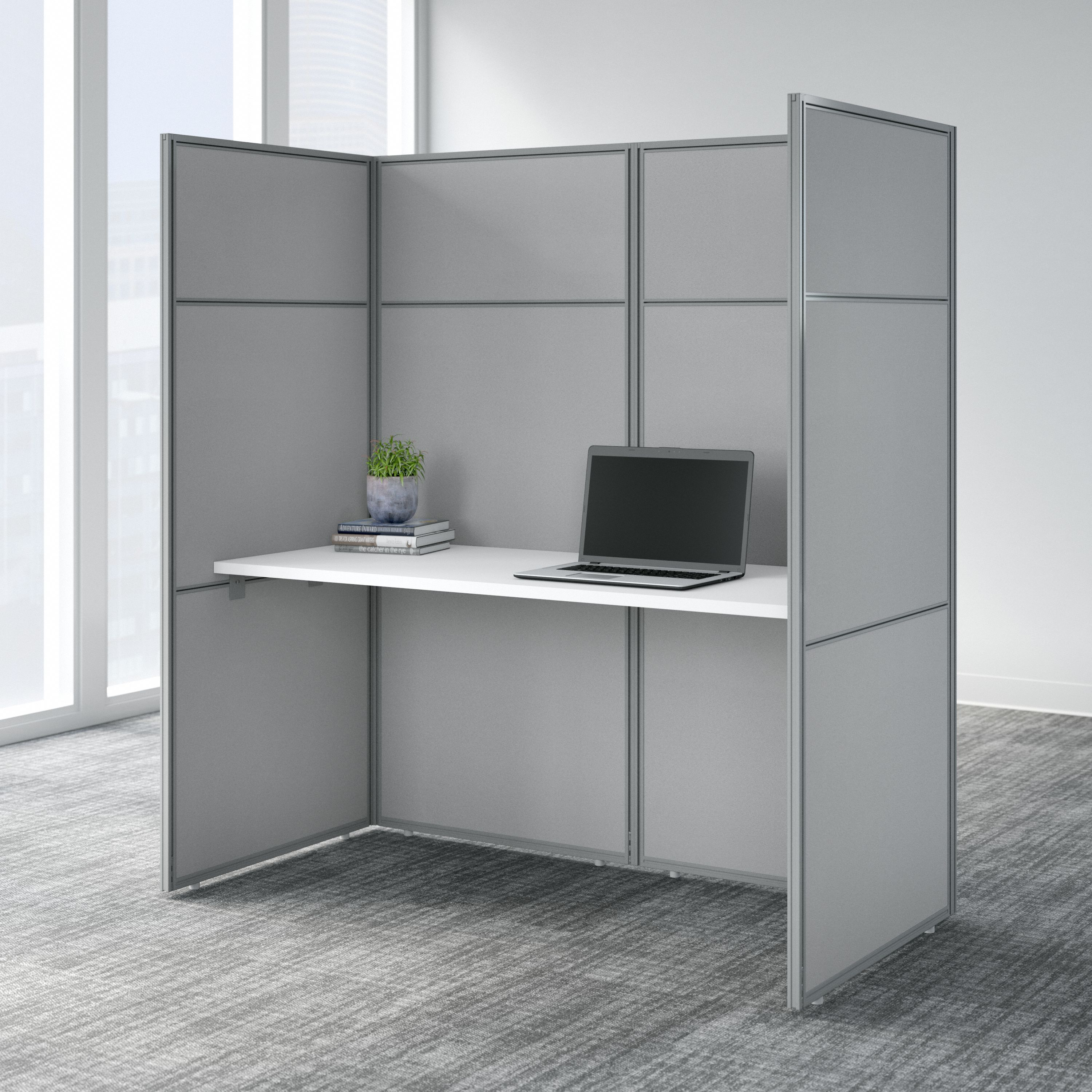 Shop Bush Business Furniture Easy Office 60W Cubicle Desk Workstation with 66H Closed Panels 01 EODH260WH-03K #color_pure white/silver gray fabric