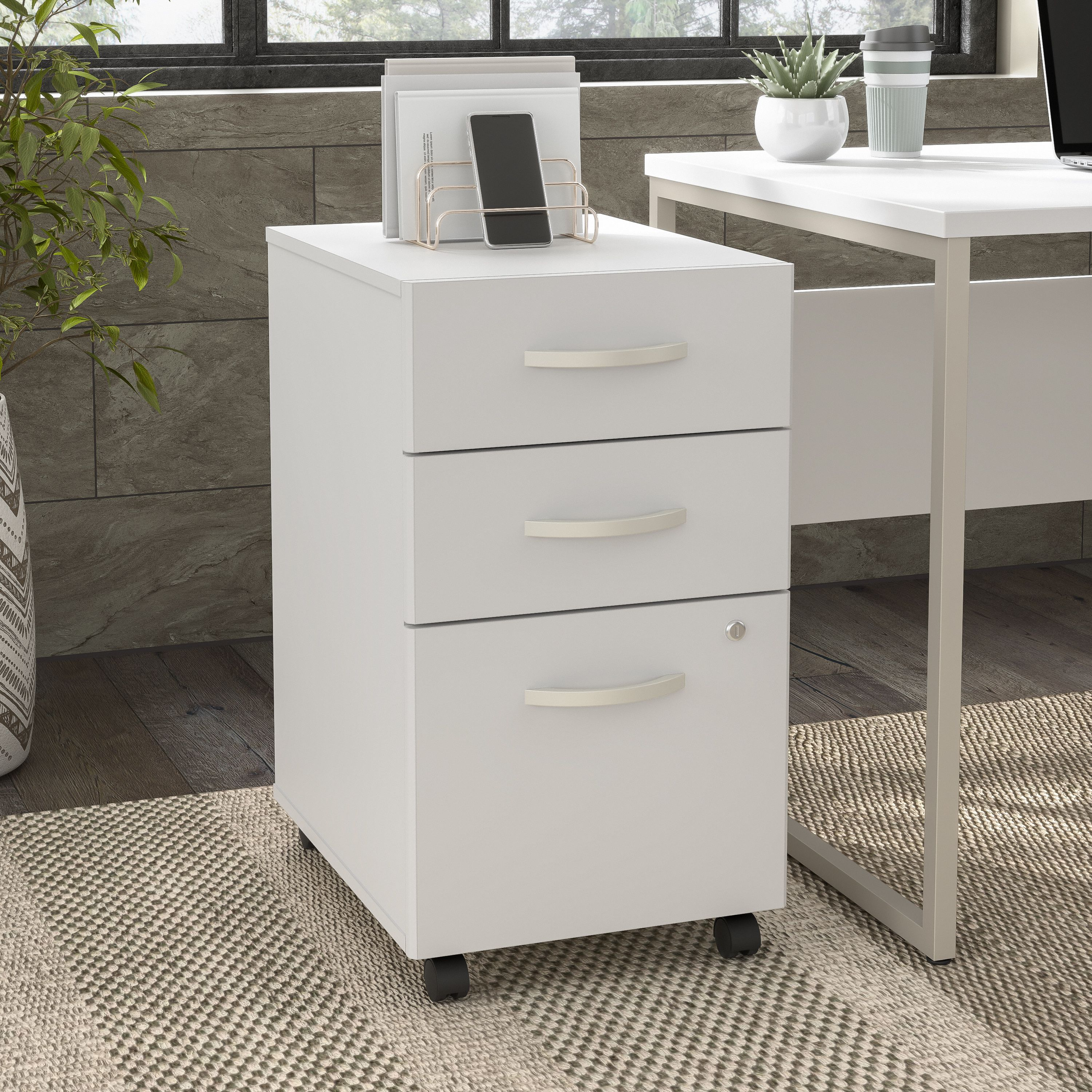 Shop Bush Business Furniture Hybrid 3 Drawer Mobile File Cabinet - Assembled 01 HYF216WHSU-Z #color_white