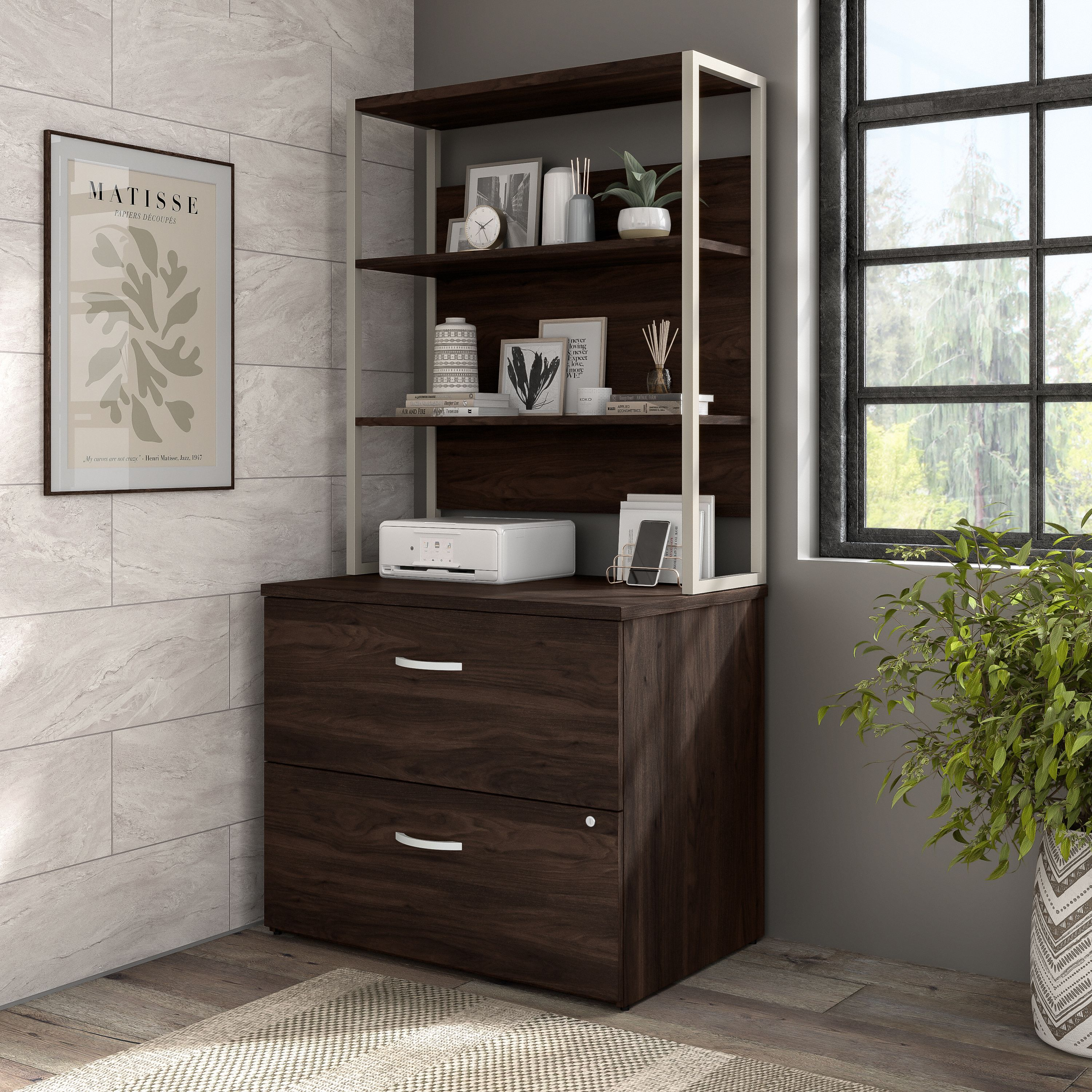 Shop Bush Business Furniture Hybrid 2 Drawer Lateral File Cabinet with Shelves 01 HYB018BWSU #color_black walnut