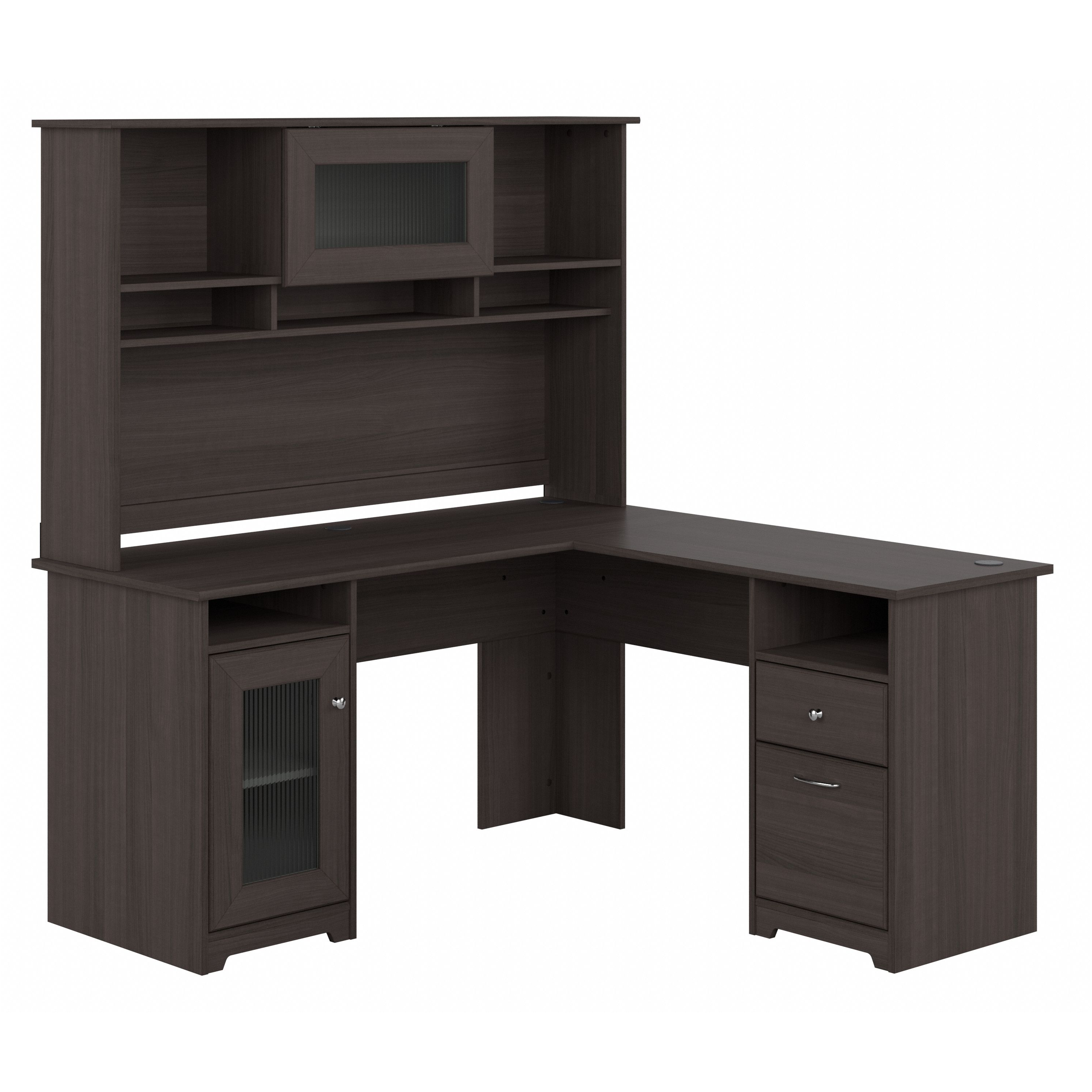 Shop Bush Furniture Cabot 60W L Shaped Computer Desk with Hutch and Storage 02 CAB001HRG #color_heather gray