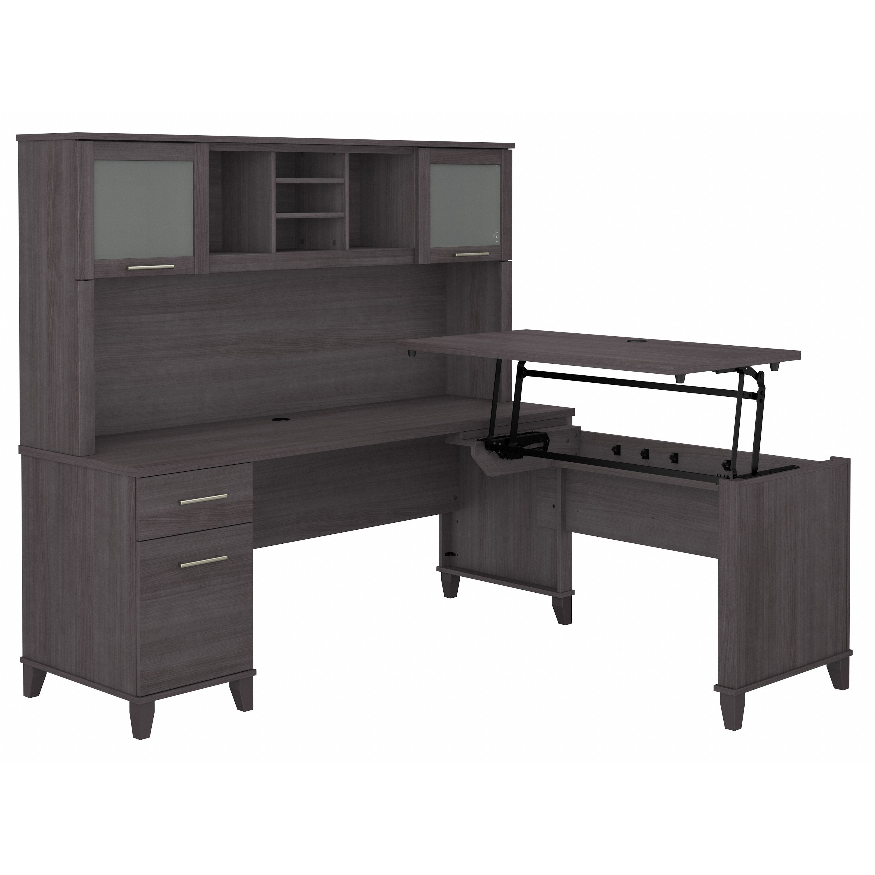Shop Bush Furniture Somerset 72W 3 Position Sit to Stand L Shaped Desk with Hutch 02 SET015SG #color_storm gray