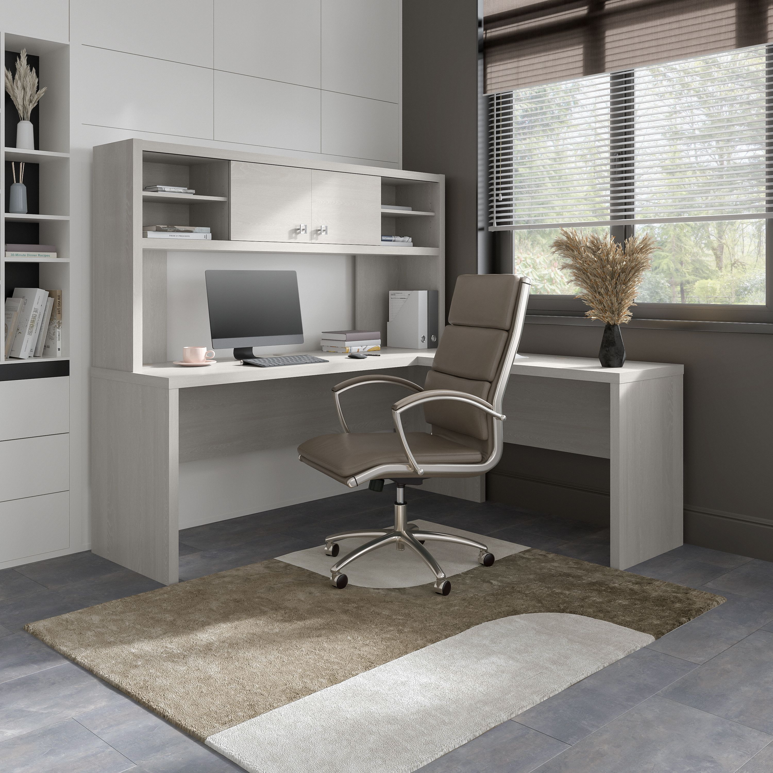Shop Bush Business Furniture Echo 72W L Shaped Computer Desk with Hutch 01 ECH057GS #color_gray sand