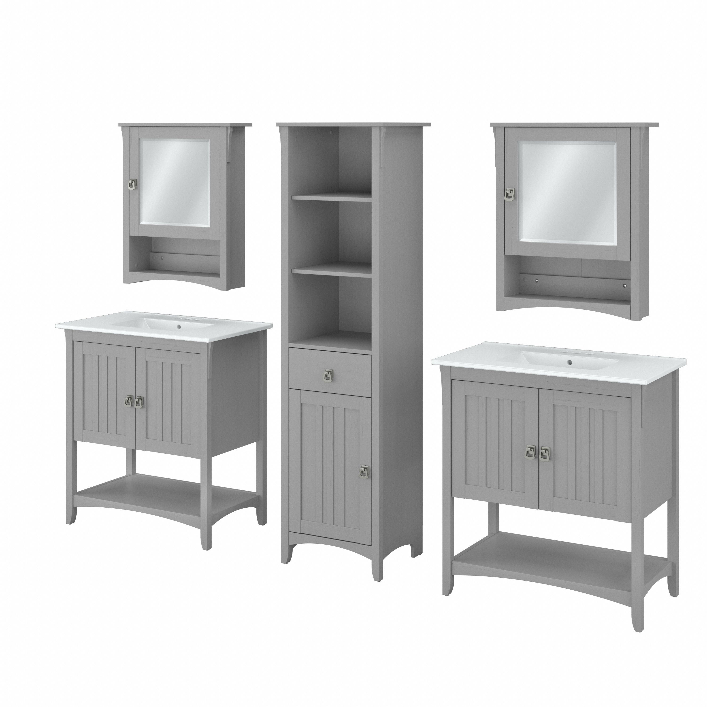 Shop Bush Furniture Salinas 64W Double Vanity Set with Sinks, Medicine Cabinets and Linen Tower 02 SAL035CG #color_cape cod gray