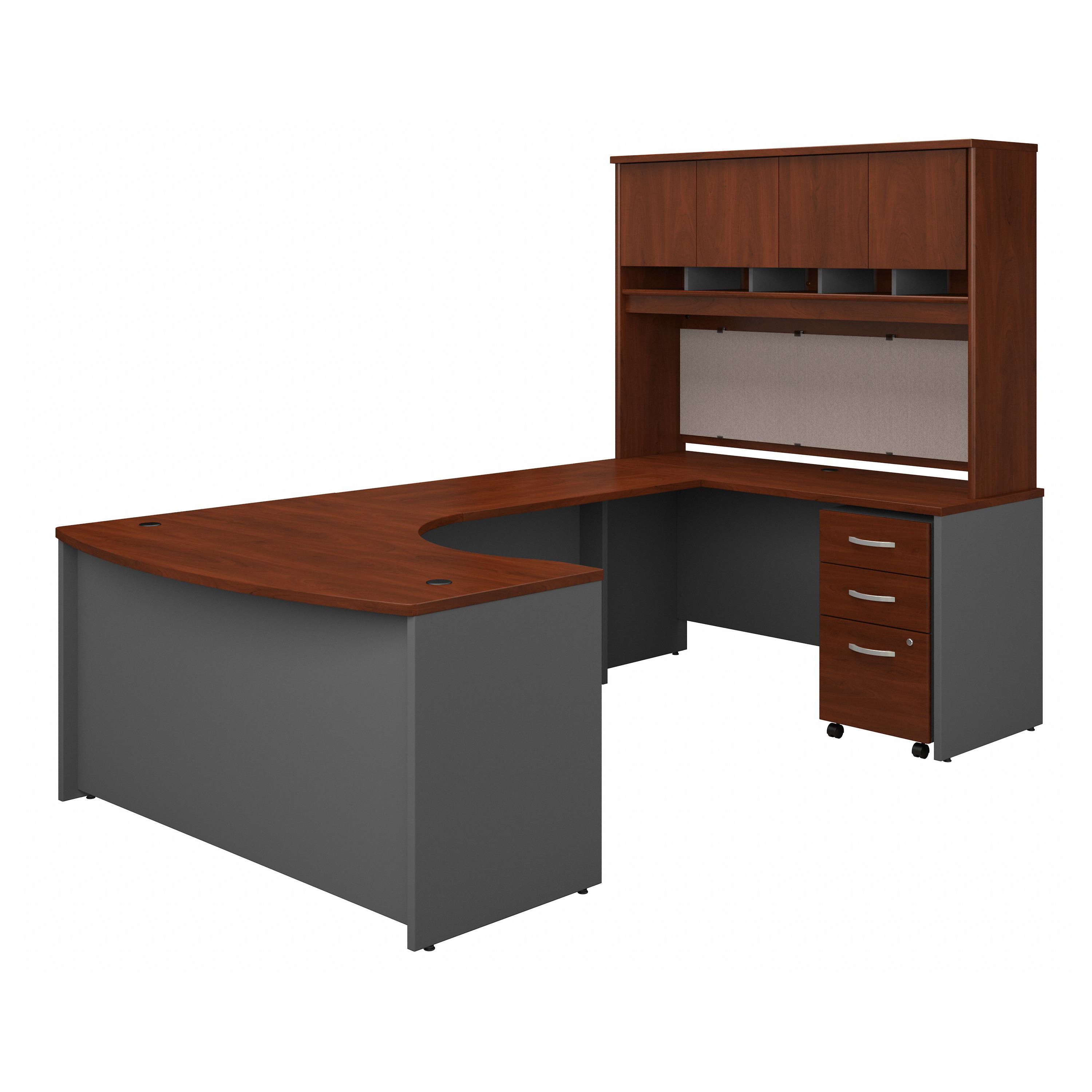 Shop Bush Business Furniture Series C 60W Right Handed Bow Front U Shaped Desk with Hutch and Storage 02 SRC092HCSU #color_hansen cherry/graphite gray