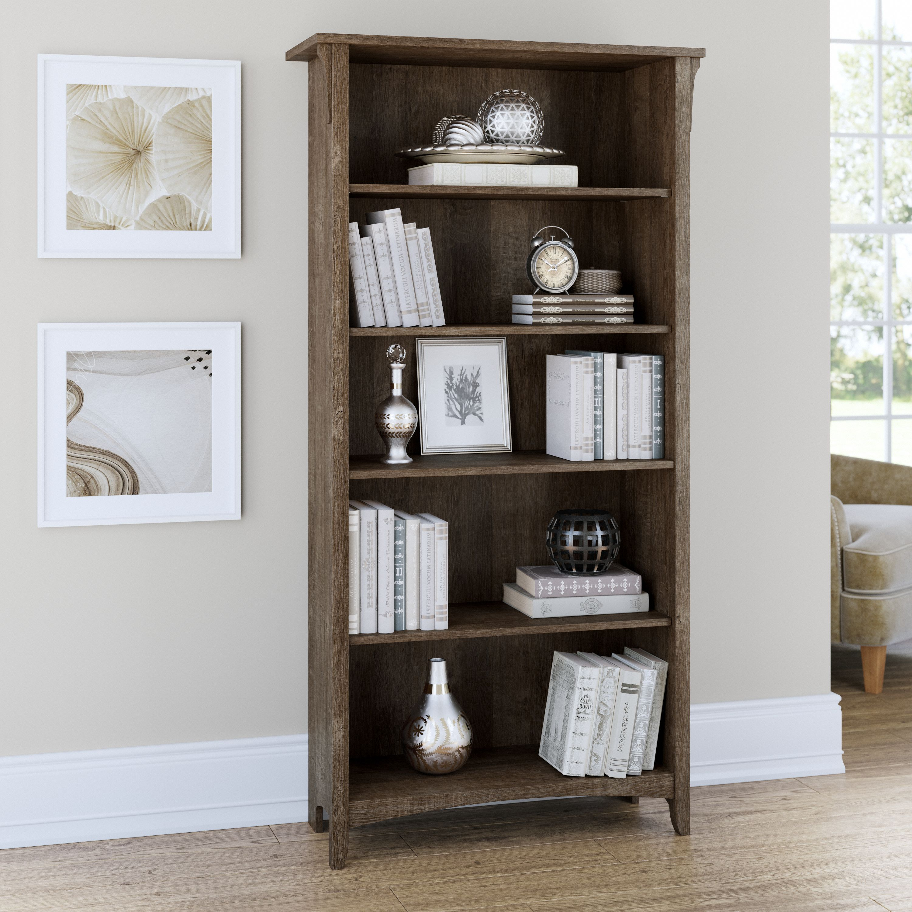Shop Bush Furniture Salinas Tall 5 Shelf Bookcase 01 SAB132ABR-03 #color_ash brown