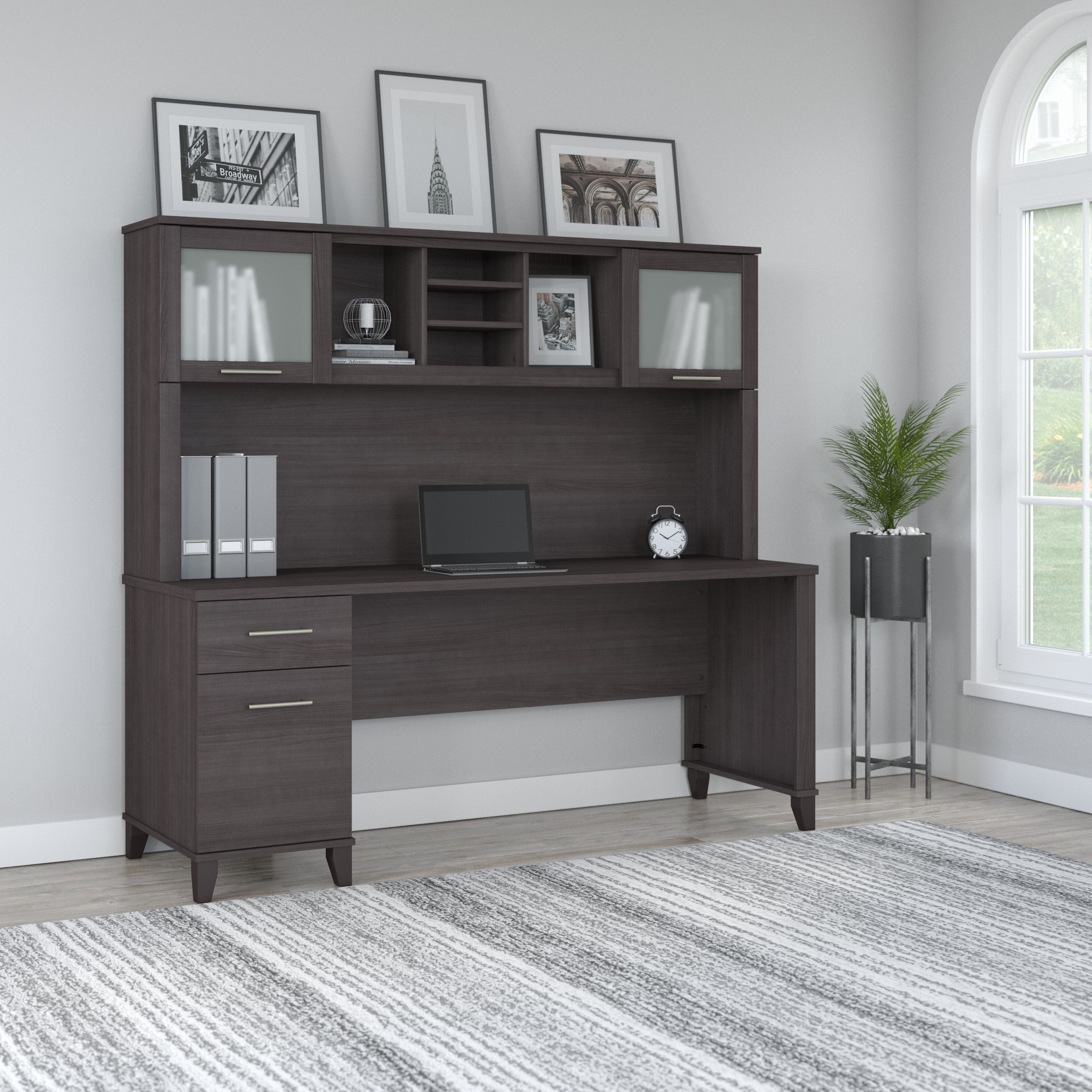 Shop Bush Furniture Somerset 72W Office Desk with Drawers and Hutch 01 SET018SG #color_storm gray