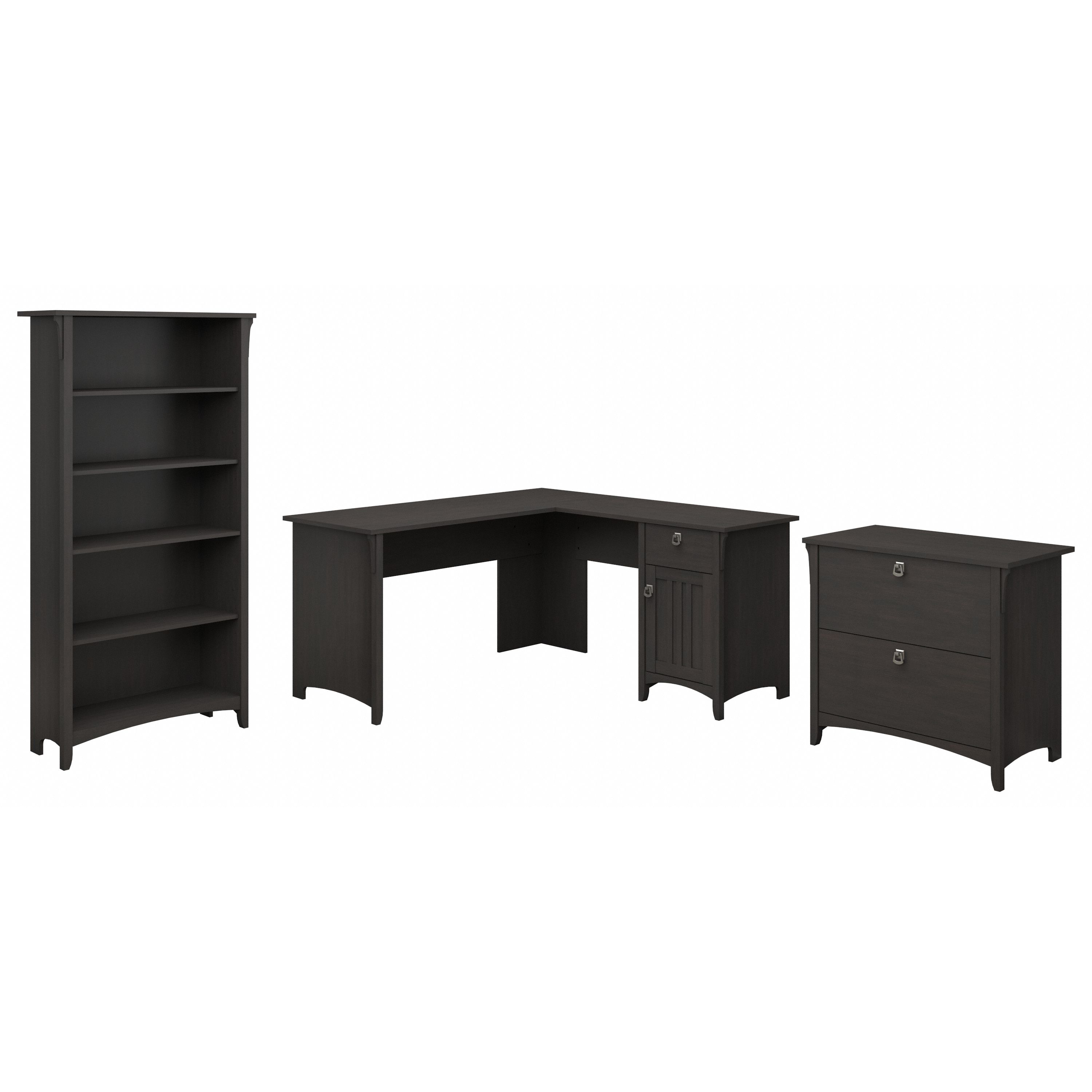 Shop Bush Furniture Salinas 60W L Shaped Desk with Lateral File Cabinet and 5 Shelf Bookcase 02 SAL003VB #color_vintage black