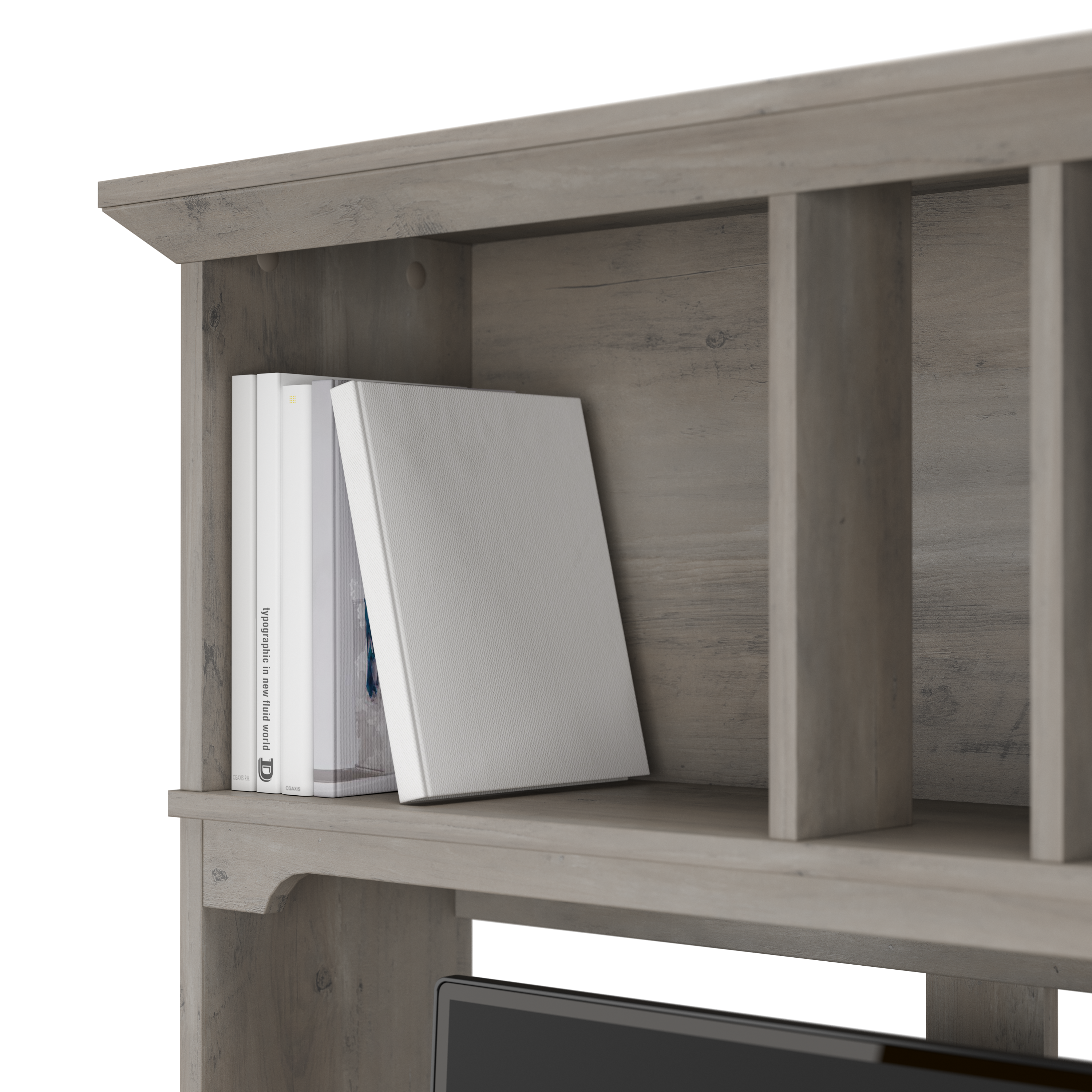 Shop Bush Furniture Salinas 60W L Shaped Desk with Hutch 04 SAL004DG #color_driftwood gray