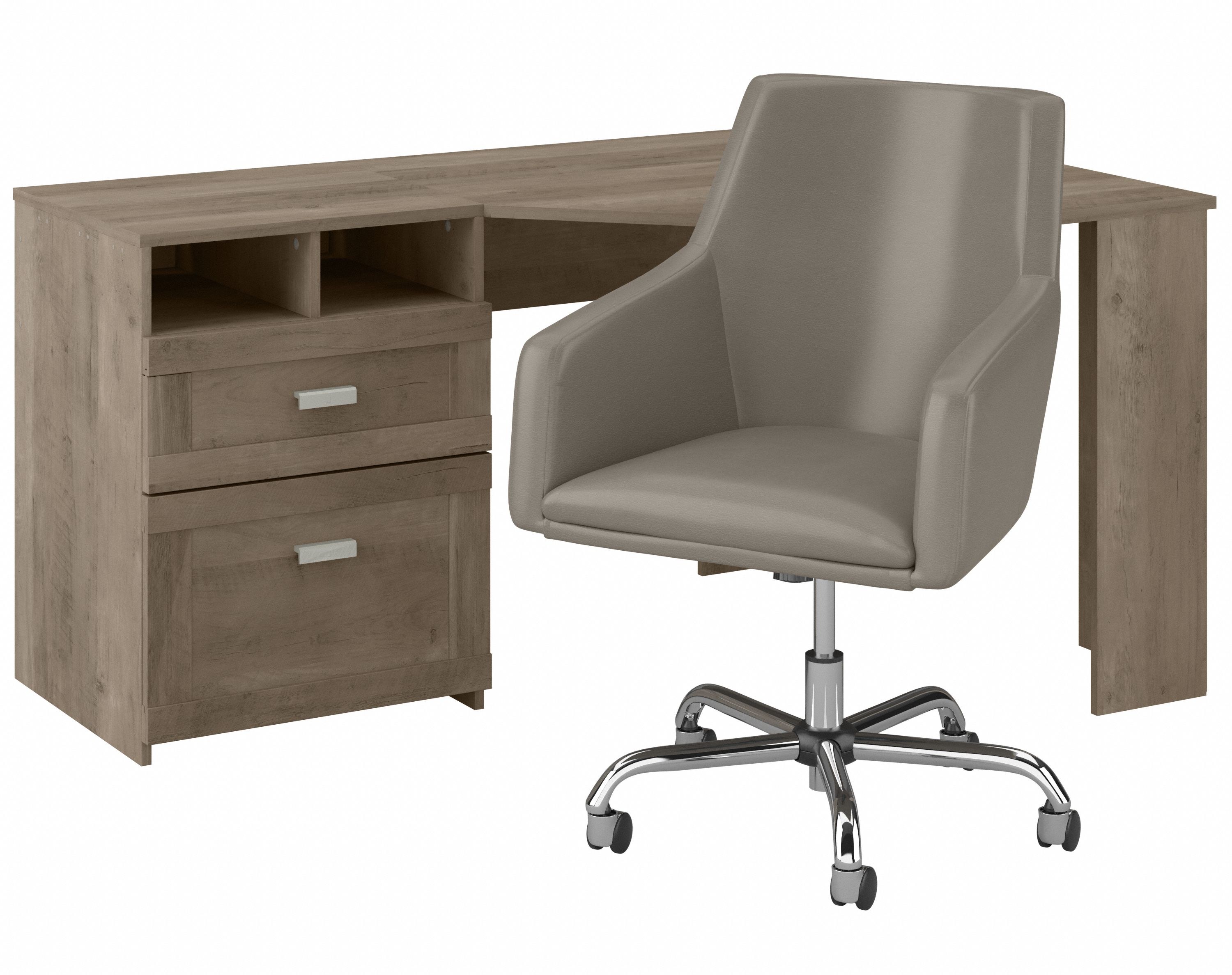 Shop Bush Furniture Wheaton 60W Reversible Corner Desk and Chair Set 02 WH003DG #color_driftwood gray