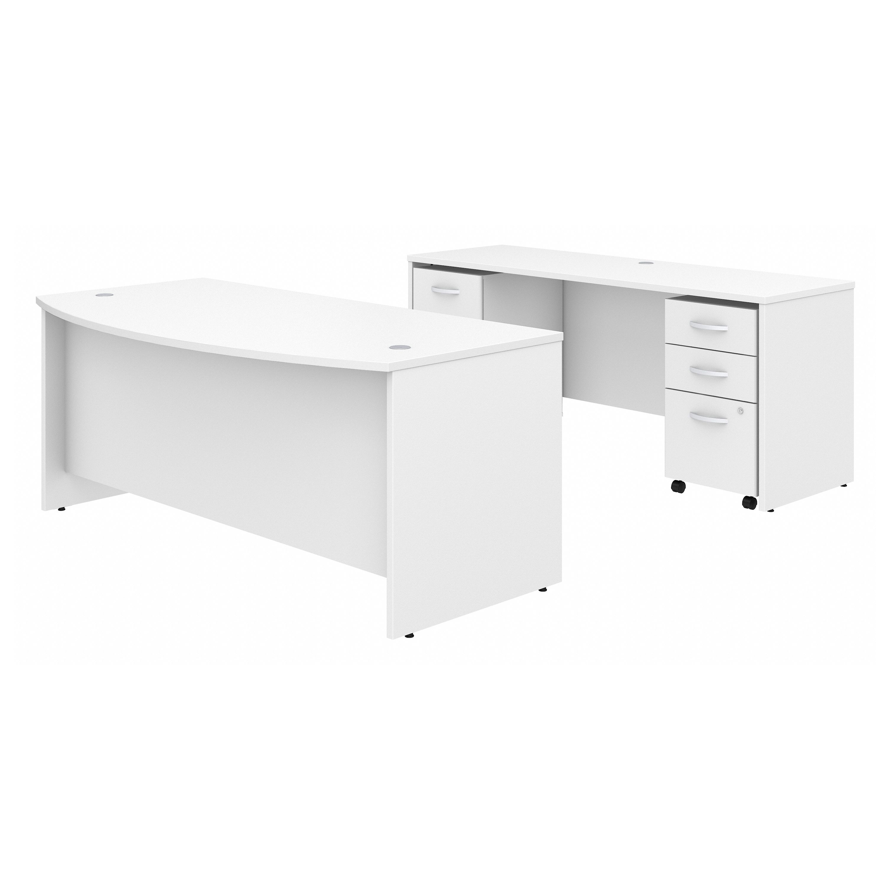 Shop Bush Business Furniture Studio C 72W x 36D Bow Front Desk and Credenza with Mobile File Cabinets 02 STC009WHSU #color_white