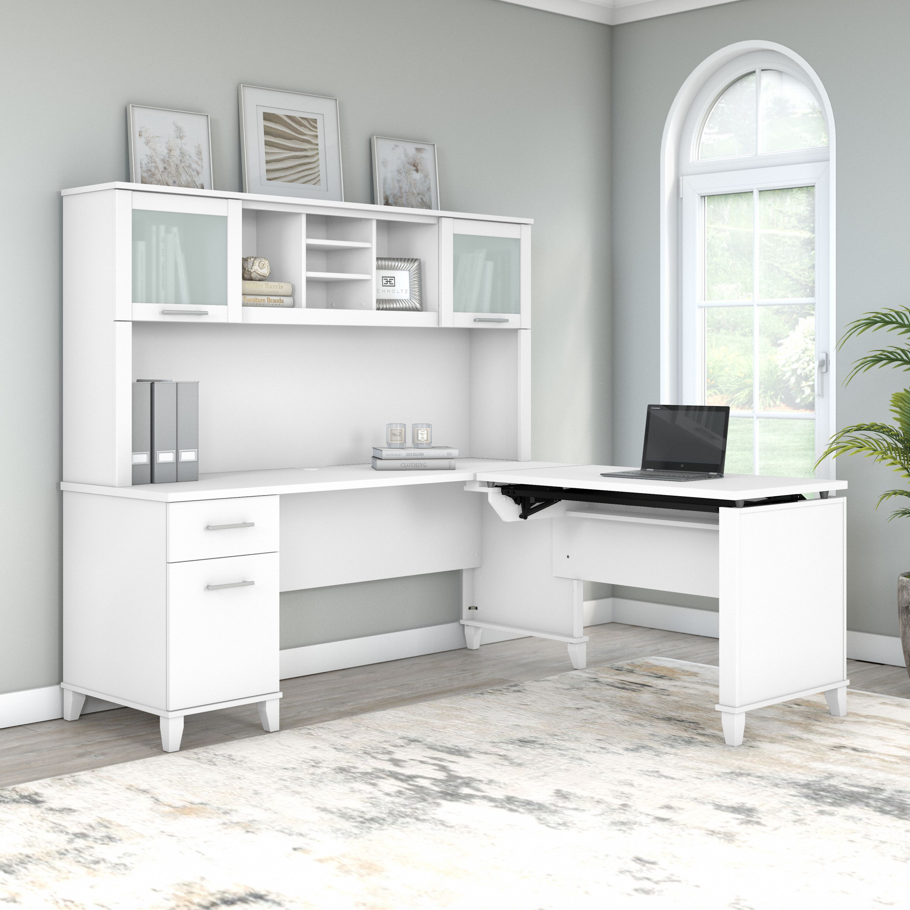 Shop Bush Furniture Somerset 72W 3 Position Sit to Stand L Shaped Desk with Hutch 06 SET015WH #color_white