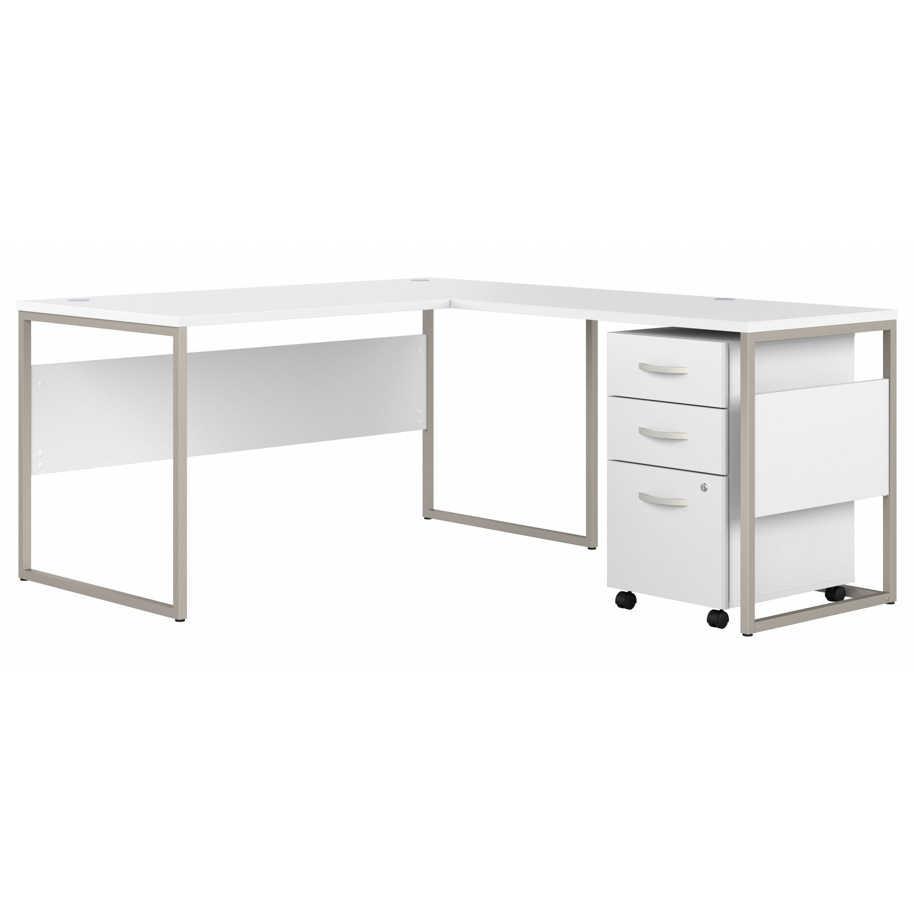 Shop Bush Business Furniture Hybrid 60W x 30D L Shaped Table Desk with Mobile File Cabinet 02 HYB029WHSU #color_white