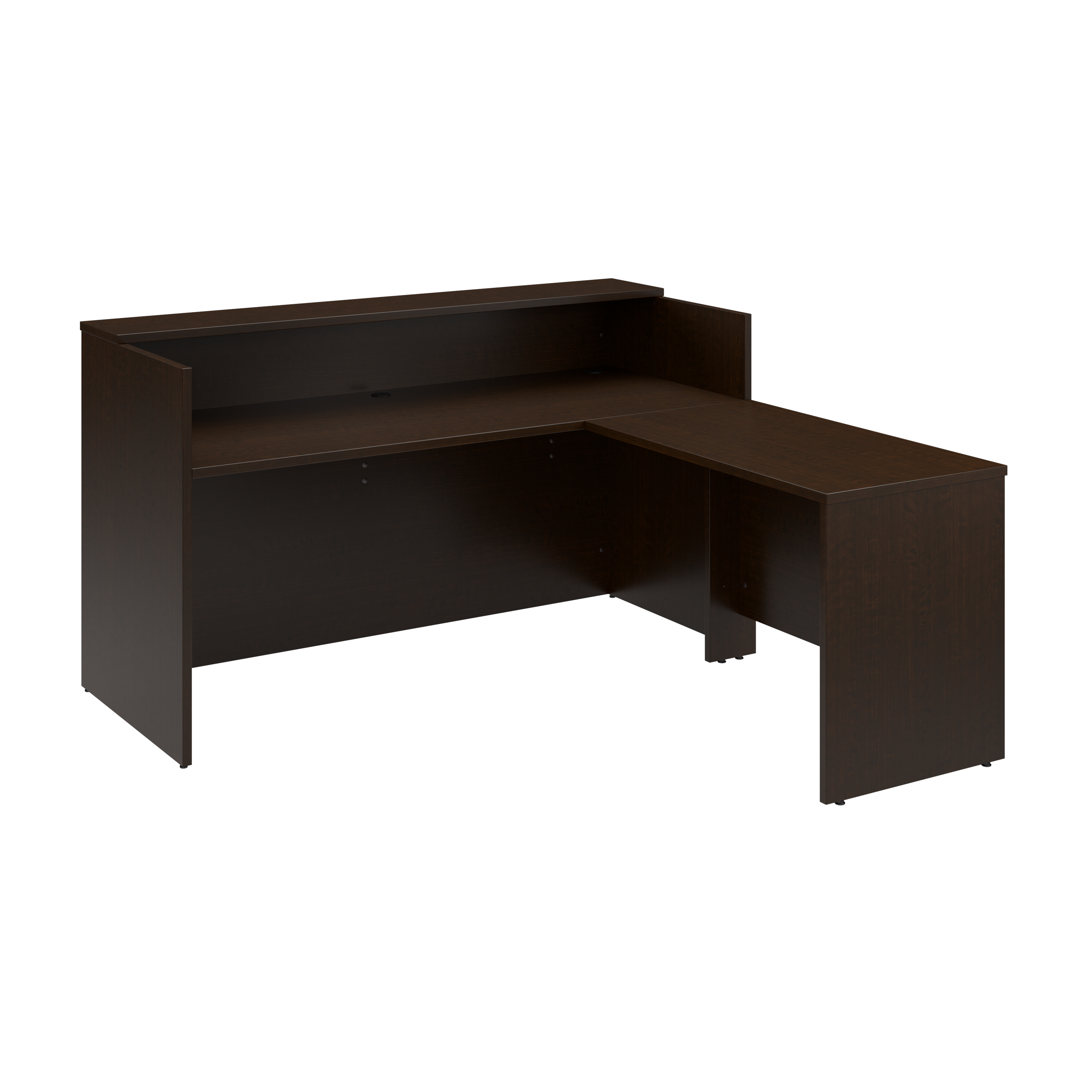 Shop Bush Business Furniture Arrive 72W x 72D L Shaped Reception Desk with Shelf 02 ARV006MR #color_mocha cherry
