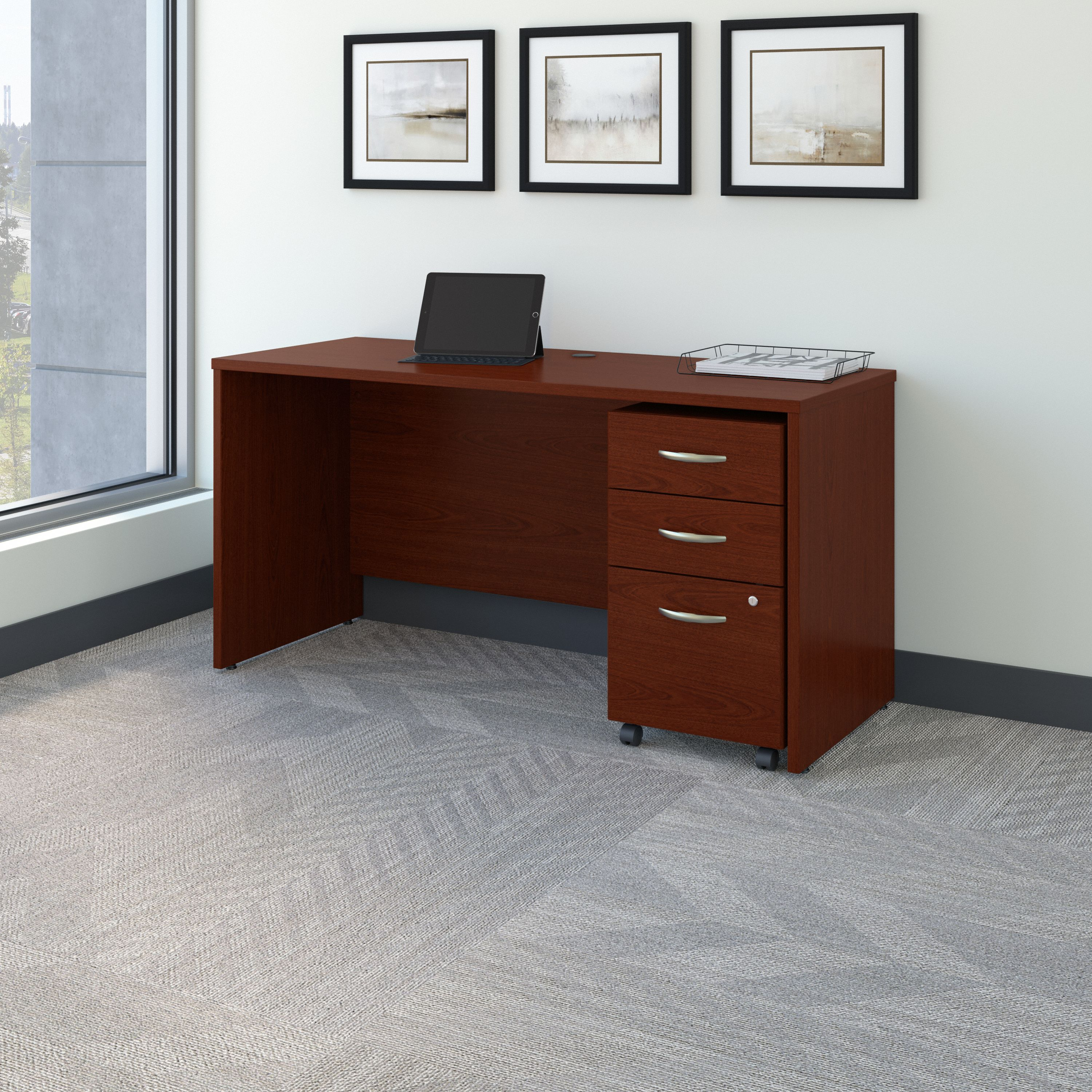 Shop Bush Business Furniture Series C 60W x 24D Office Desk with Mobile File Cabinet 01 SRC025MASU #color_mahogany