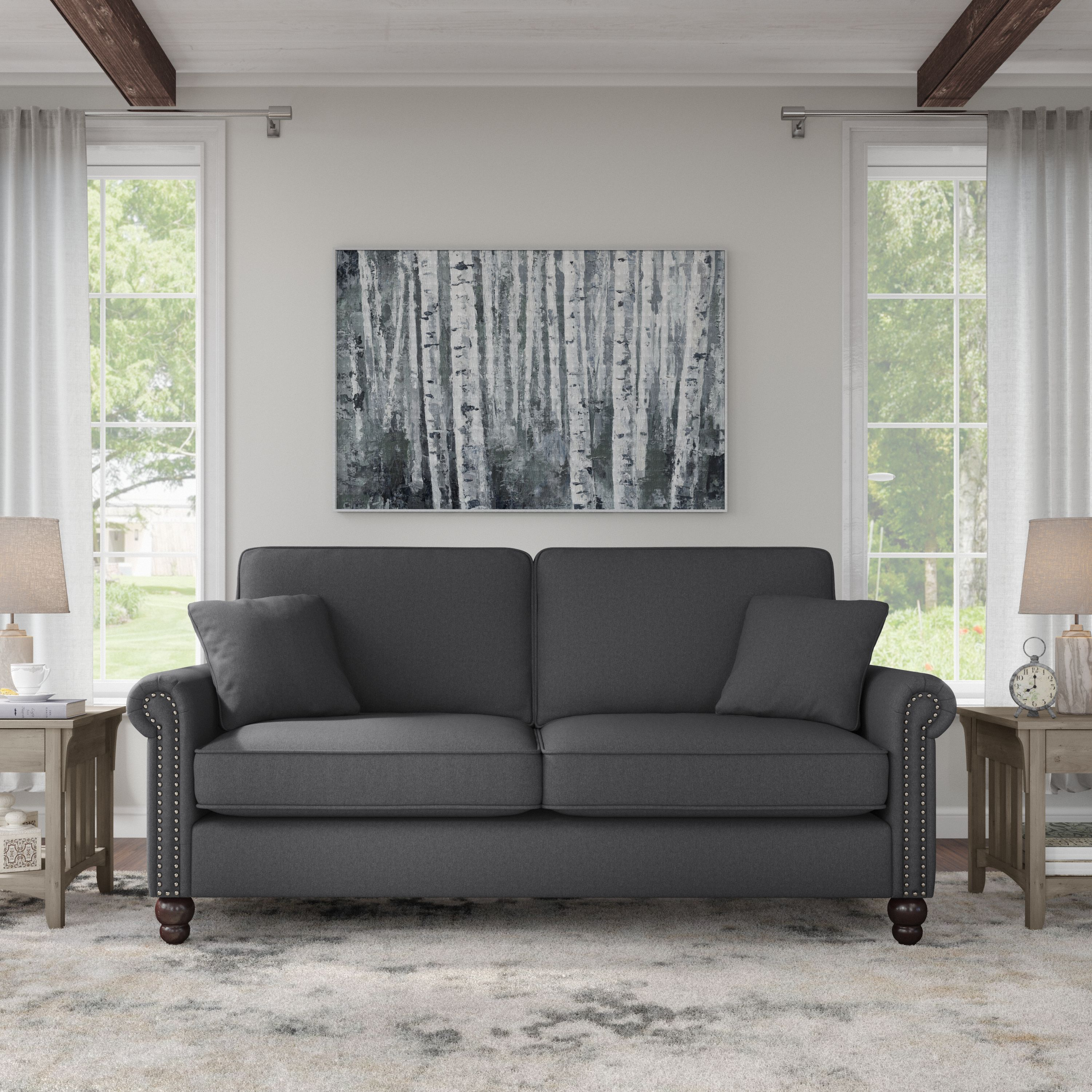 Shop Bush Furniture Coventry 73W Sofa 01 CVJ73BCGH-03K #color_charcoal gray herringbone fabr