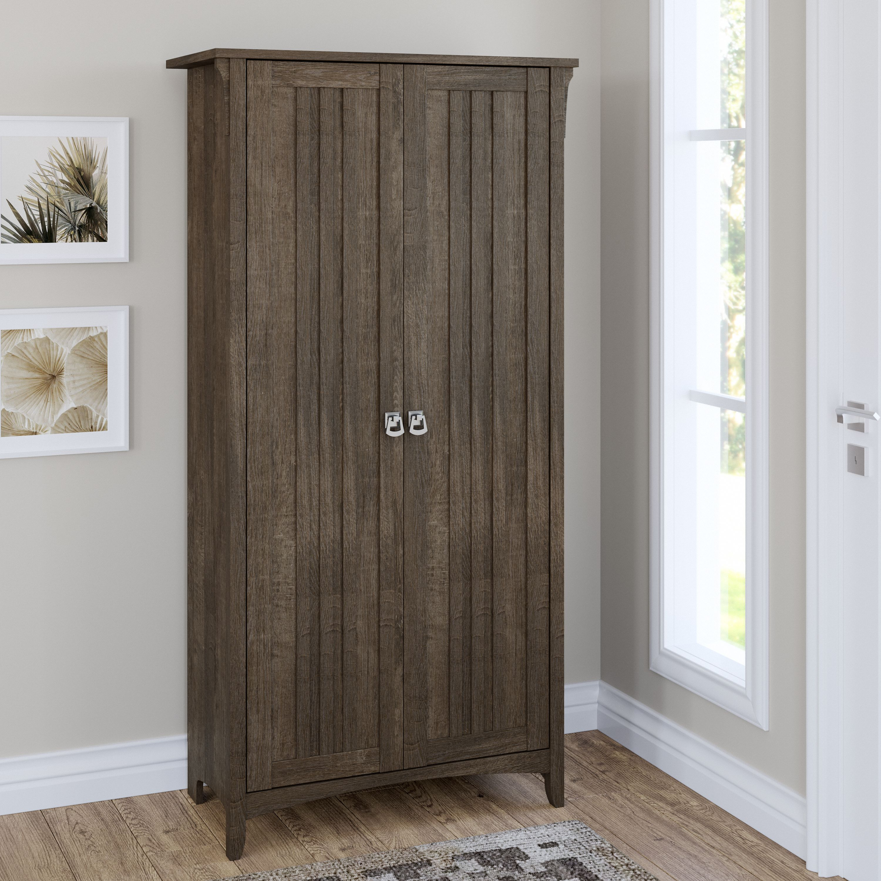 Shop Bush Furniture Salinas Tall Storage Cabinet with Doors 01 SAS332ABR-03 #color_ash brown