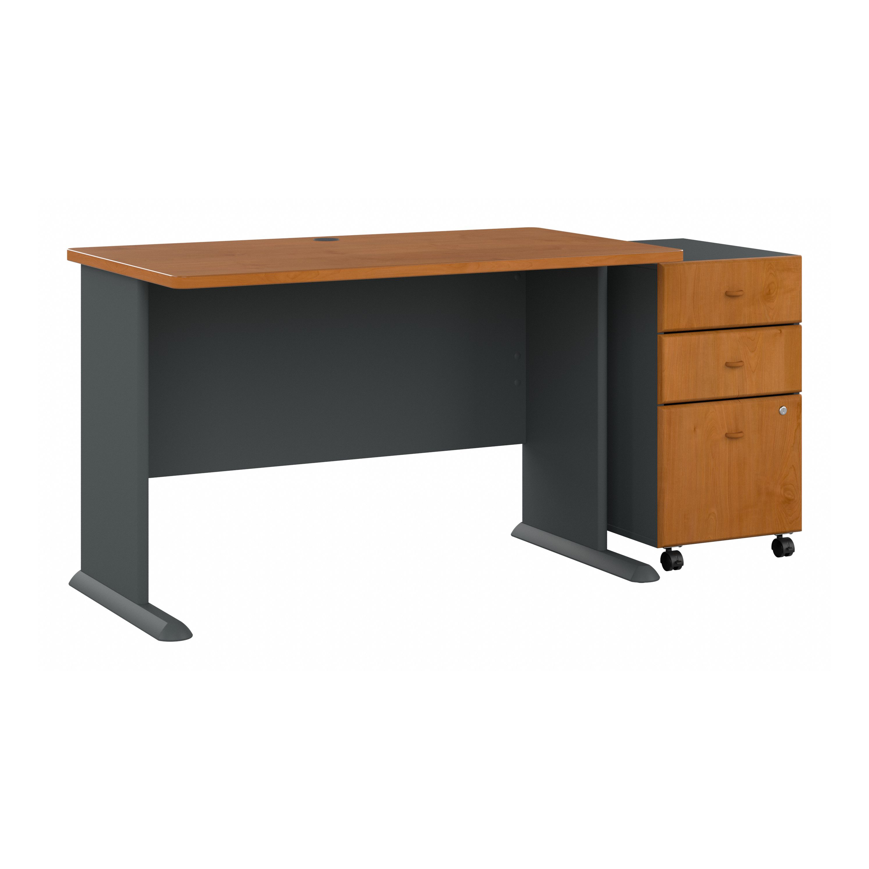 Shop Bush Business Furniture Series A 48W Desk with Mobile File Cabinet 02 SRA025NCSU #color_natural cherry/slate