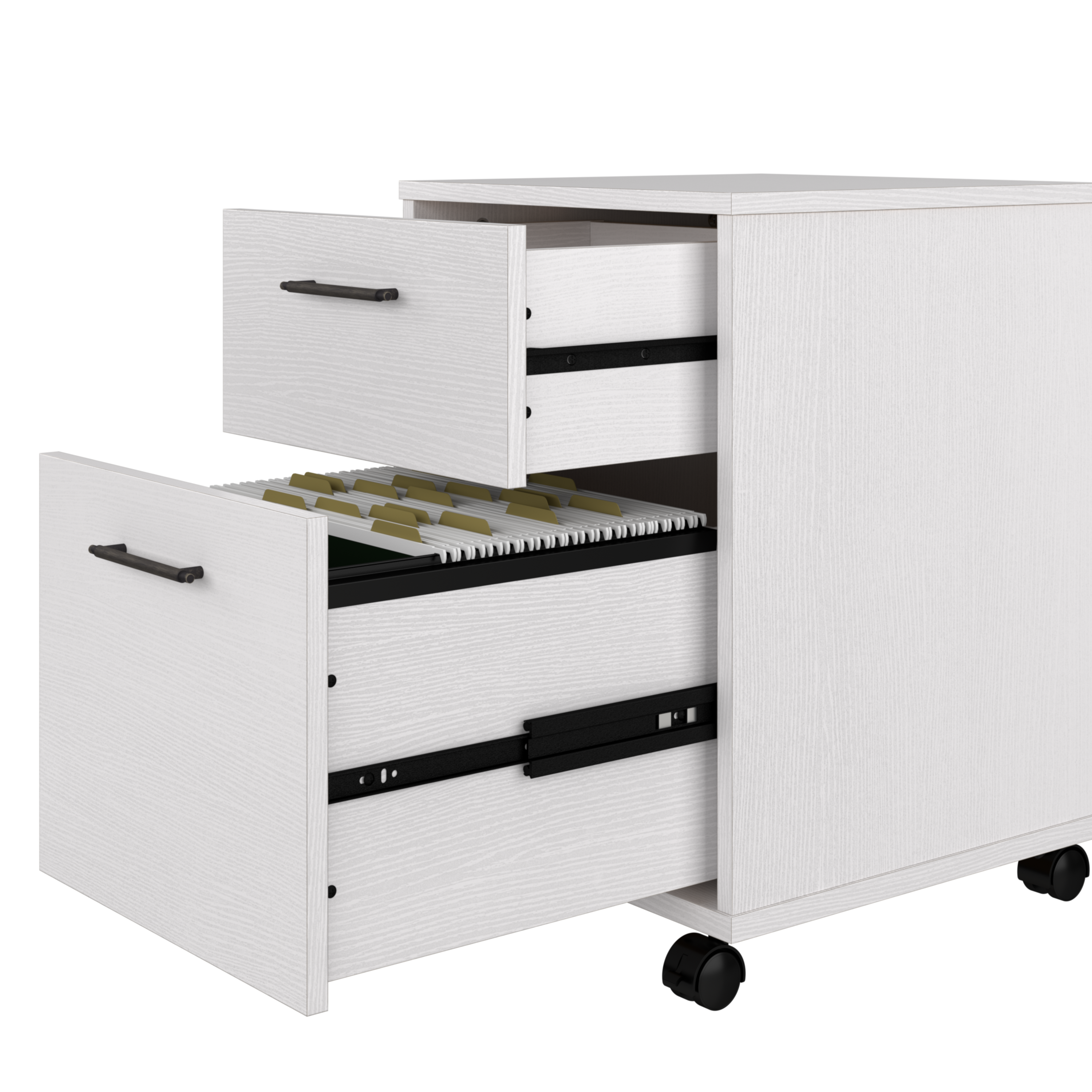 Shop Bush Furniture Key West 60W L Shaped Desk with 2 Drawer Mobile File Cabinet 03 KWS013WT #color_pure white oak