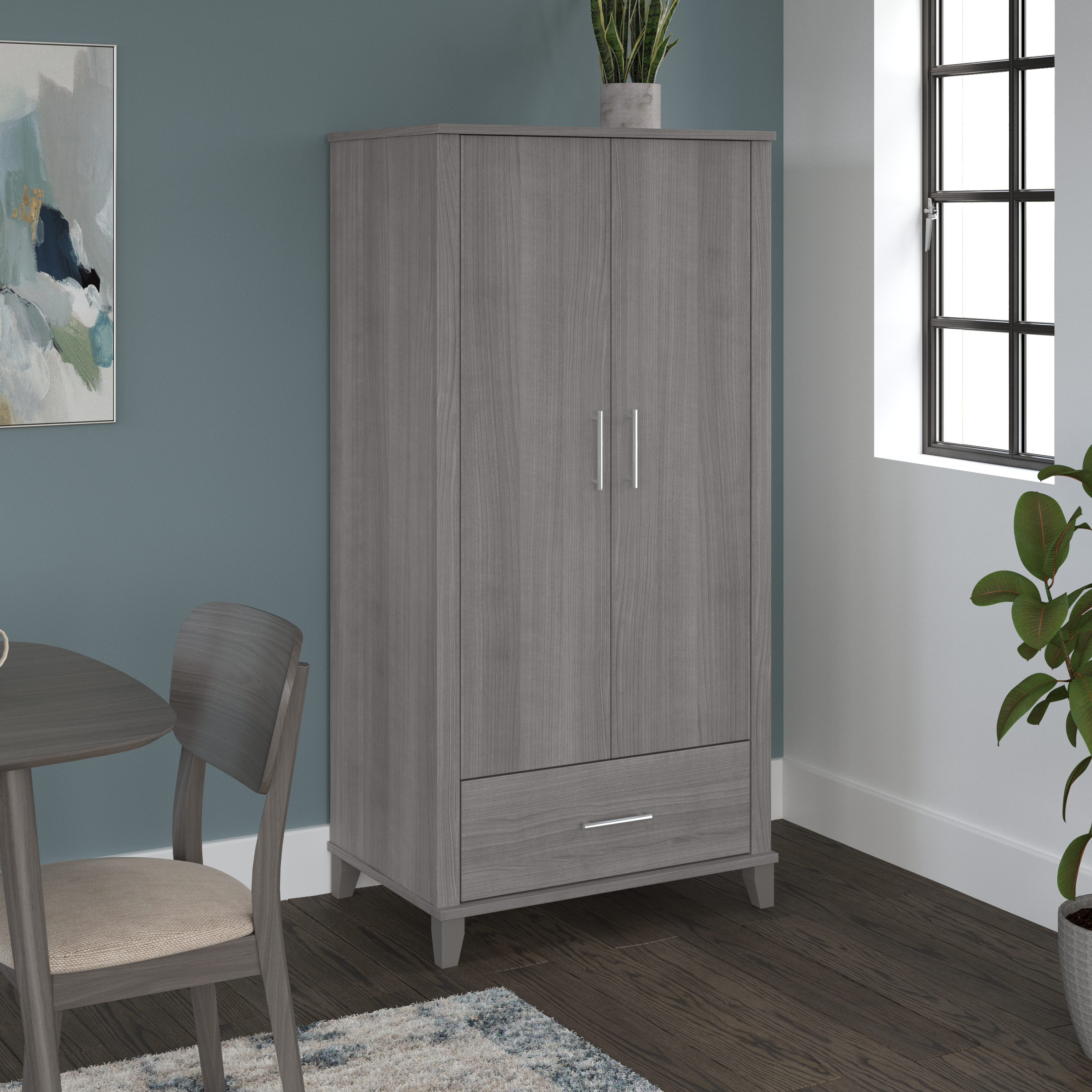 Shop Bush Furniture Somerset Tall Kitchen Pantry Cabinet with Doors and Drawer 01 STS166PGK-Z #color_platinum gray