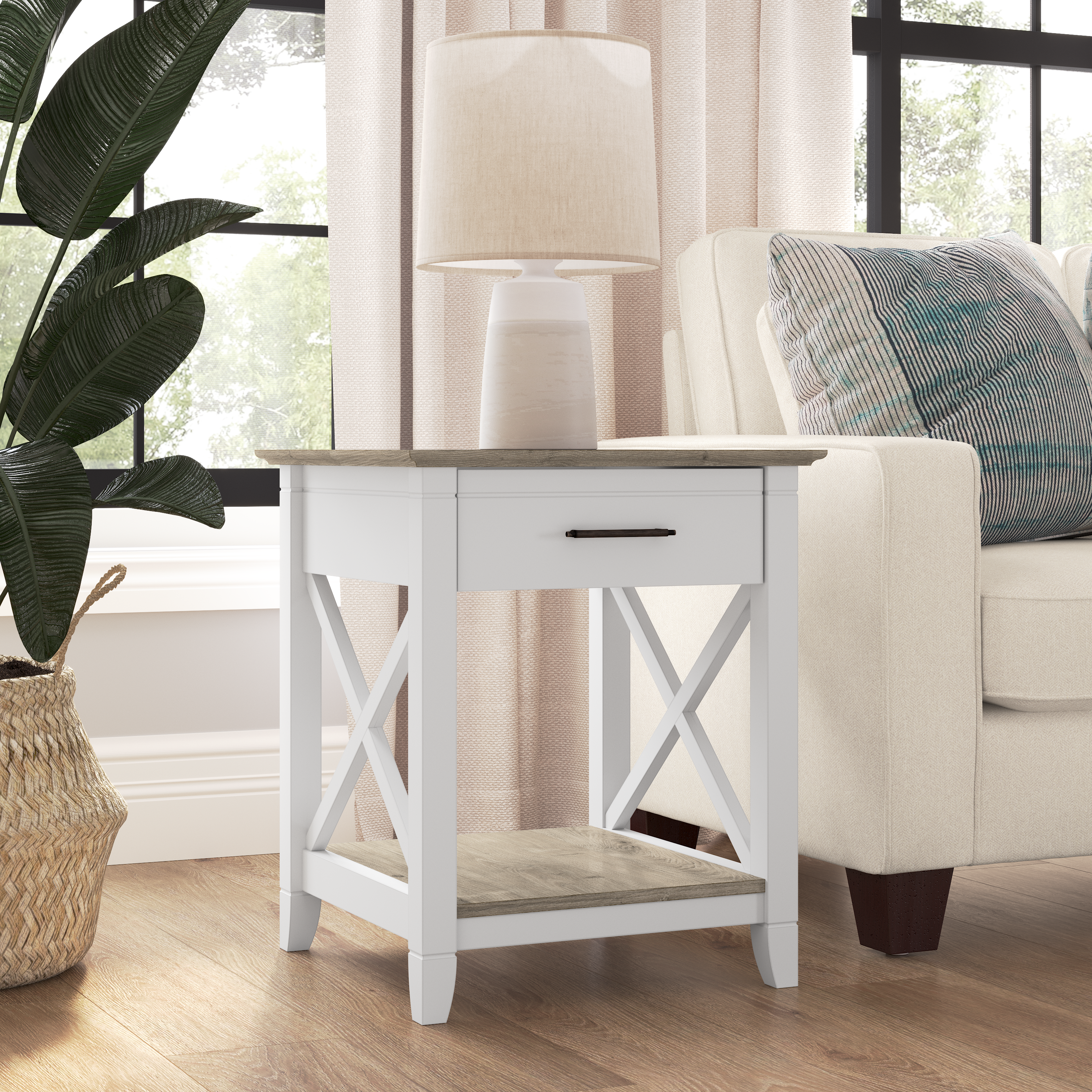 Shop Bush Furniture Key West End Table with Storage 01 KWT120G2W-03 #color_shiplap gray/pure white