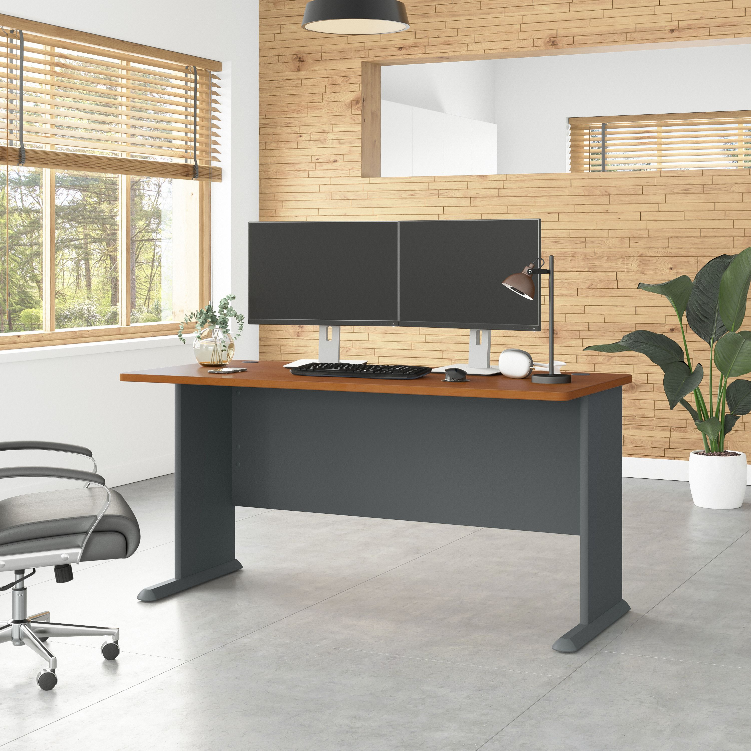 Shop Bush Business Furniture Series A 60W Desk 01 WC57460 #color_natural cherry/slate