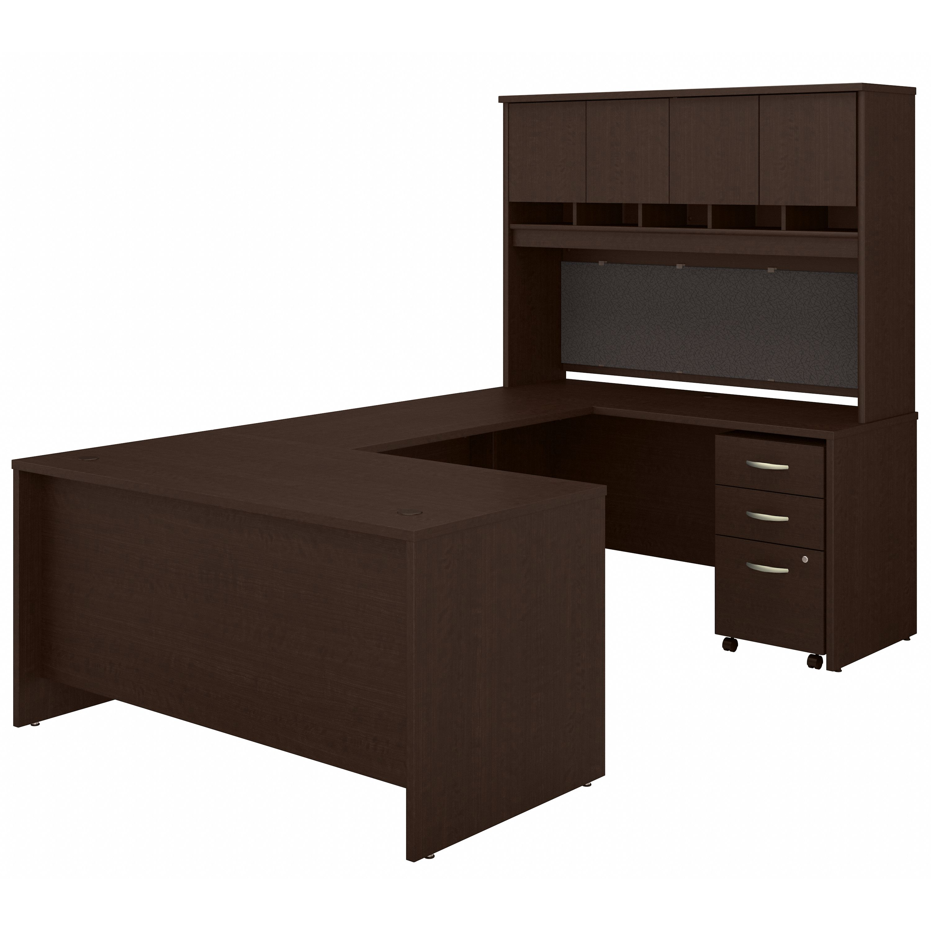 Shop Bush Business Furniture Series C 60W U Shaped Desk with Hutch and Mobile File Cabinet 02 SRC149MRSU #color_mocha cherry