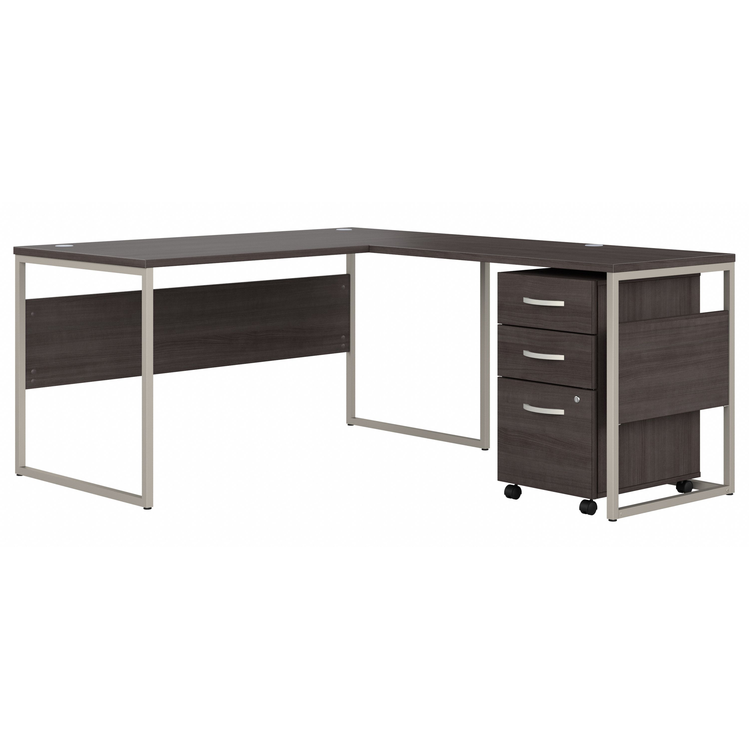 Shop Bush Business Furniture Hybrid 60W x 30D L Shaped Table Desk with Mobile File Cabinet 02 HYB029SGSU #color_storm gray