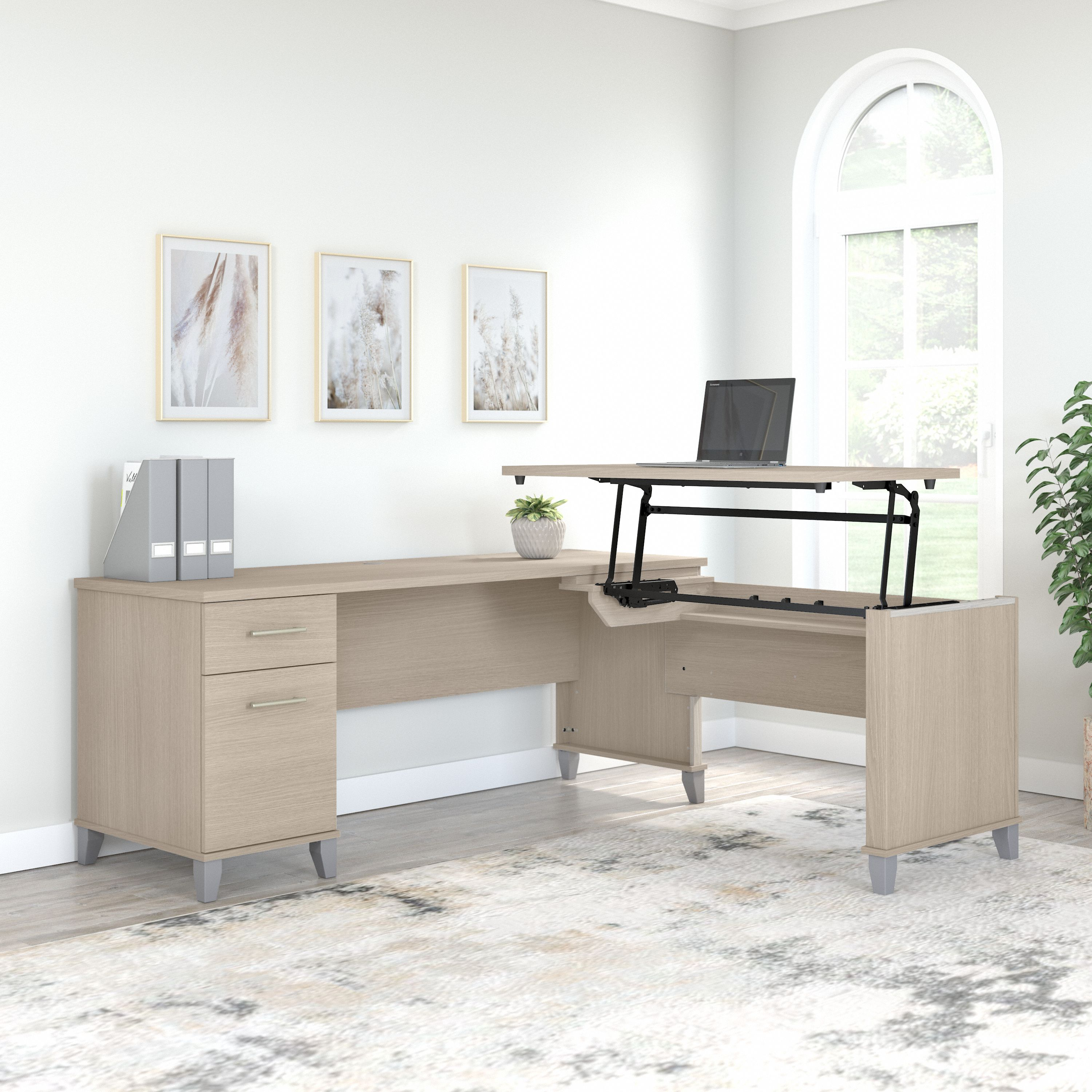 Shop Bush Furniture Somerset 72W 3 Position Sit to Stand L Shaped Desk 01 SET014SO #color_sand oak